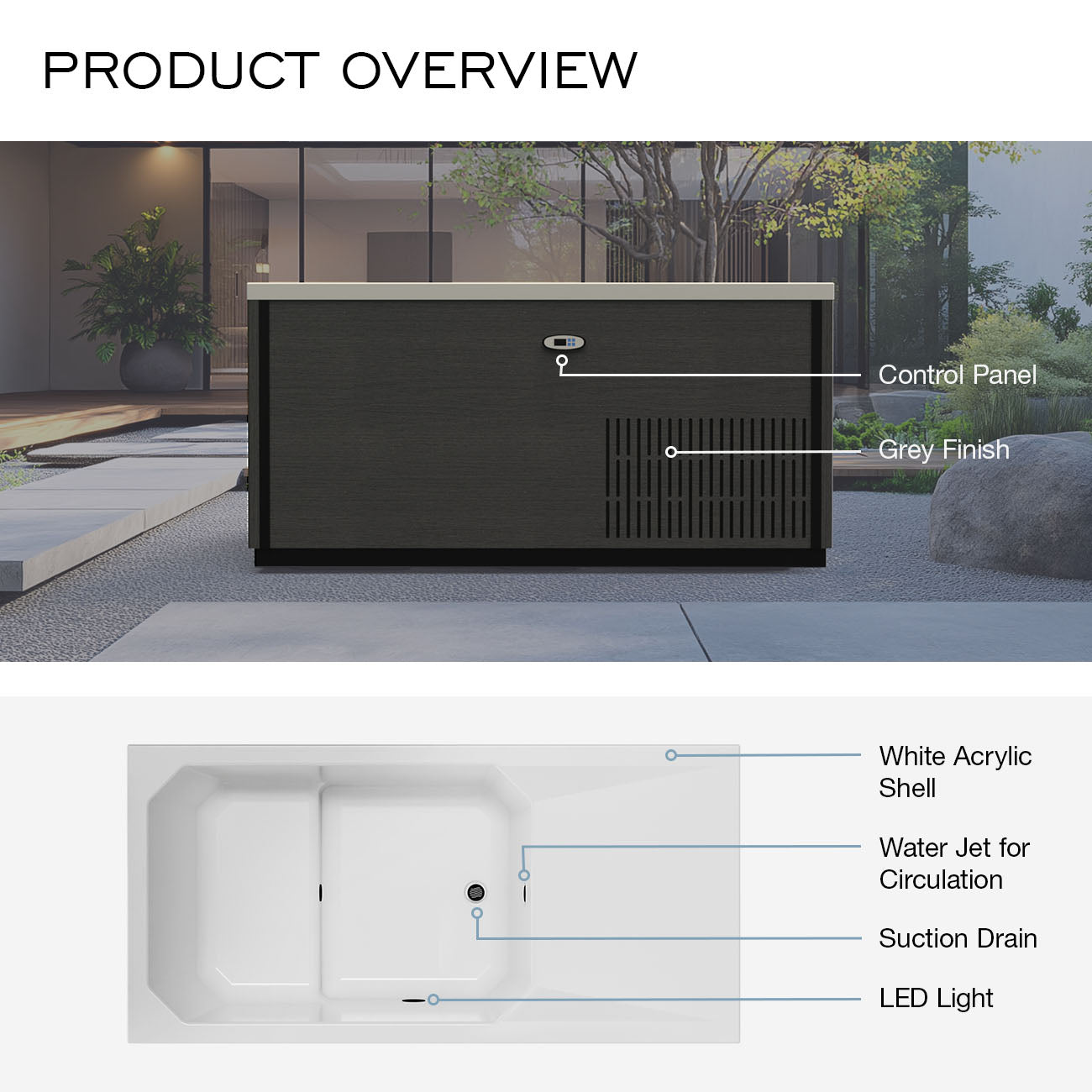 Revive Indoor or Outdoor Gray Freestanding 67 Inch Cold or Hot Plunge Bath | Alternative Image 04