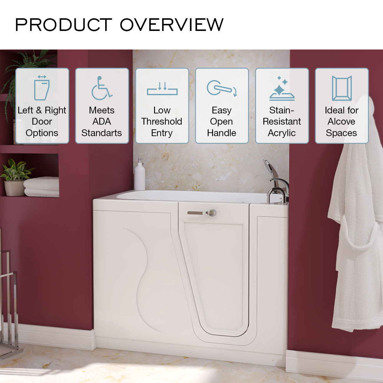 52 Inch Kennedy Acrylic Walk-In Tub - Right Door | Alternative Image 15 | drain location:Right