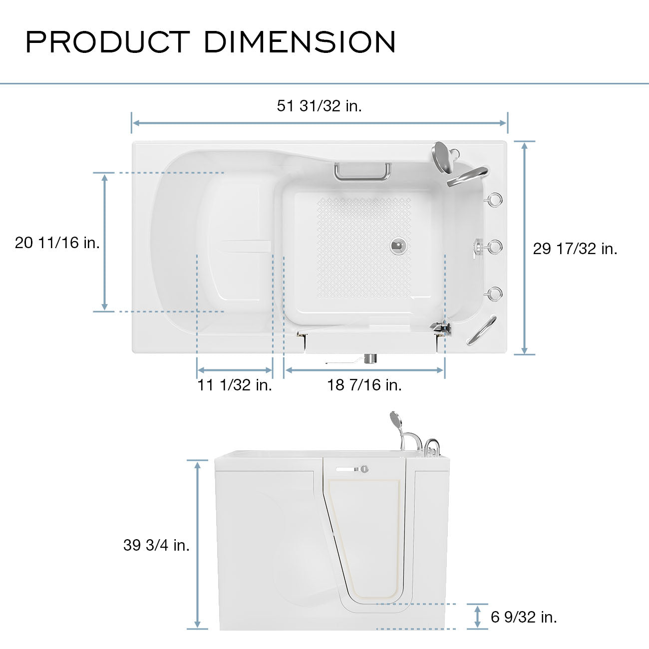 52 Inch Kennedy Acrylic Walk-In Tub - Right Door | Alternative Image 16 | drain location:Right
