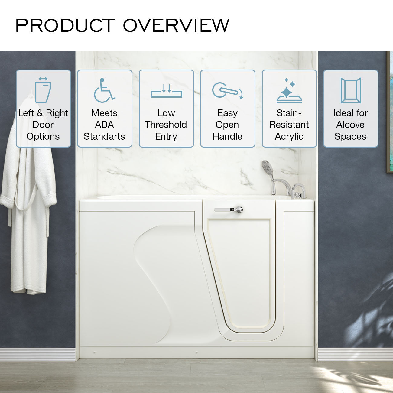 59 Inch Kennedy Acrylic Walk-In Tub - Right Door | Alternative Image 15 | drain location:Right