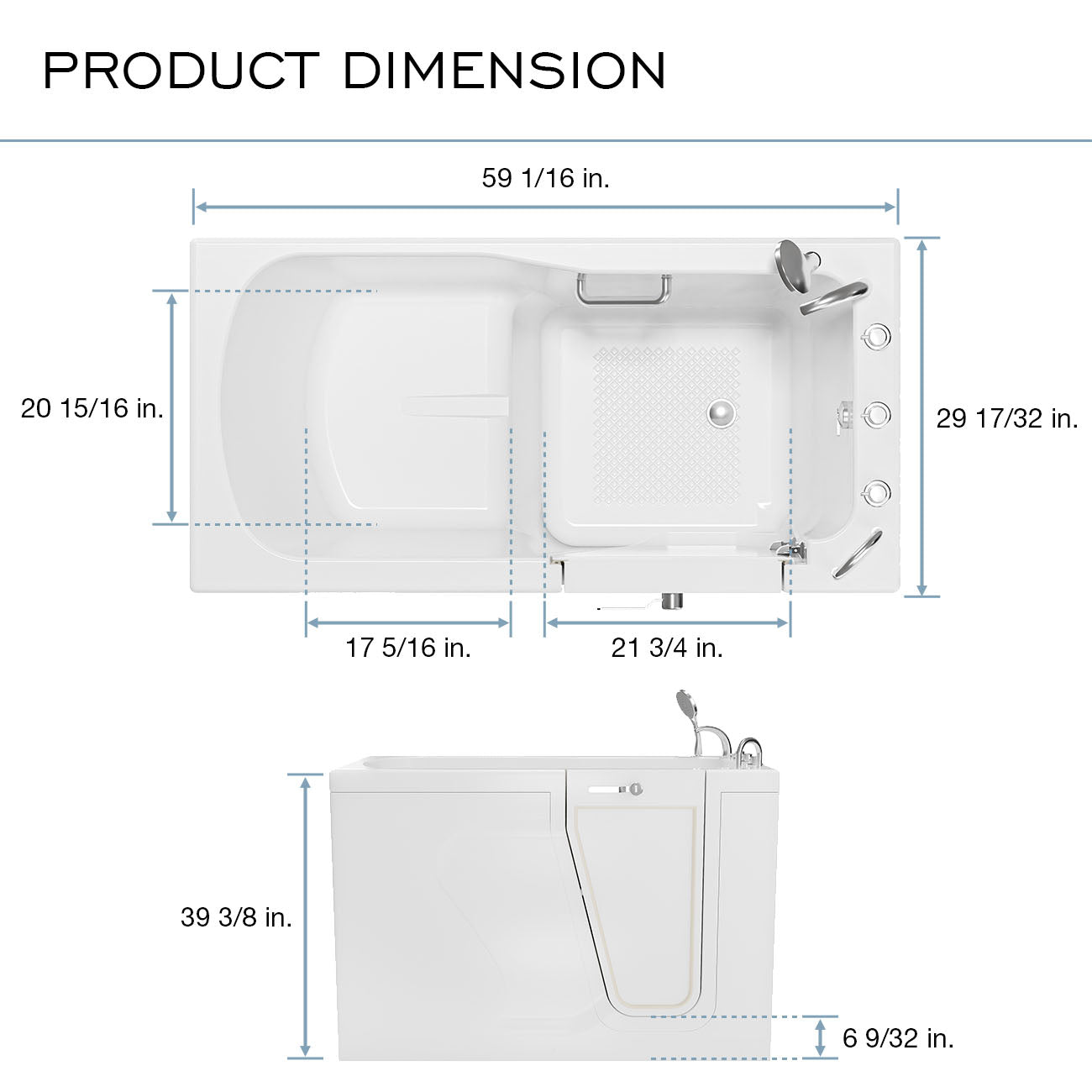 59 Inch Kennedy Acrylic Walk-In Tub - Right Door | Alternative Image 16 | drain location:Right