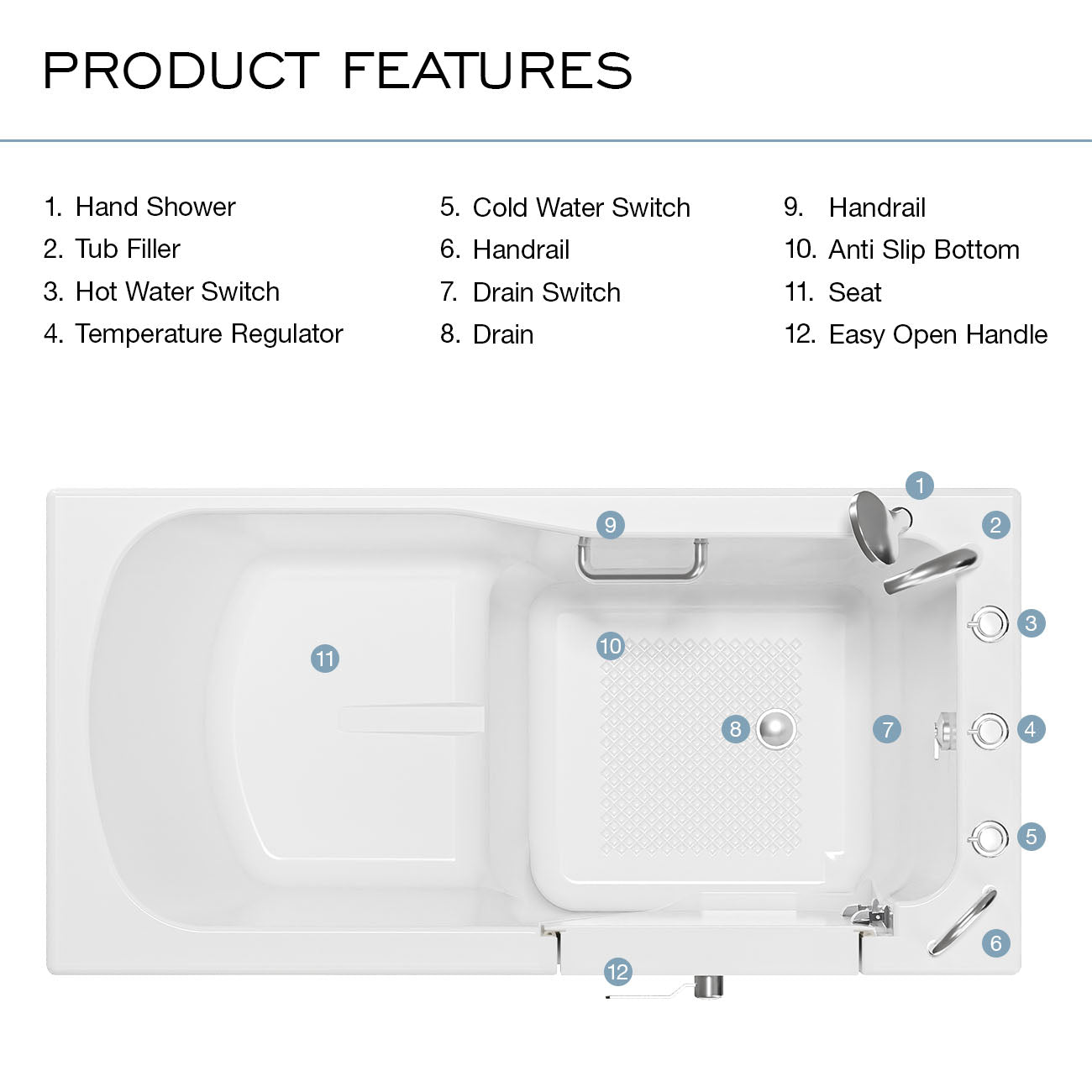 59 Inch Kennedy Acrylic Walk-In Tub - Right Door | Alternative Image 17 | drain location:Right