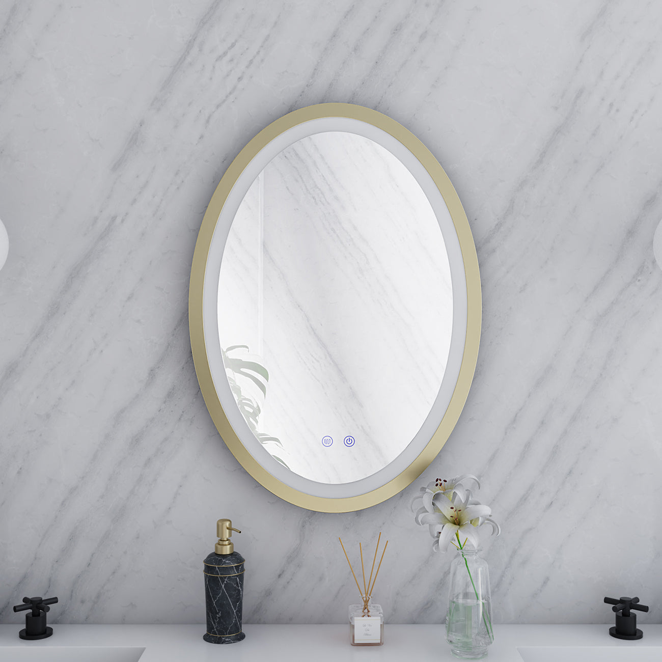 Aydin20 by 28 Inch Oval Lighted Mirror with Anti-Fog | Alternative Image 01 | finish:Glass
