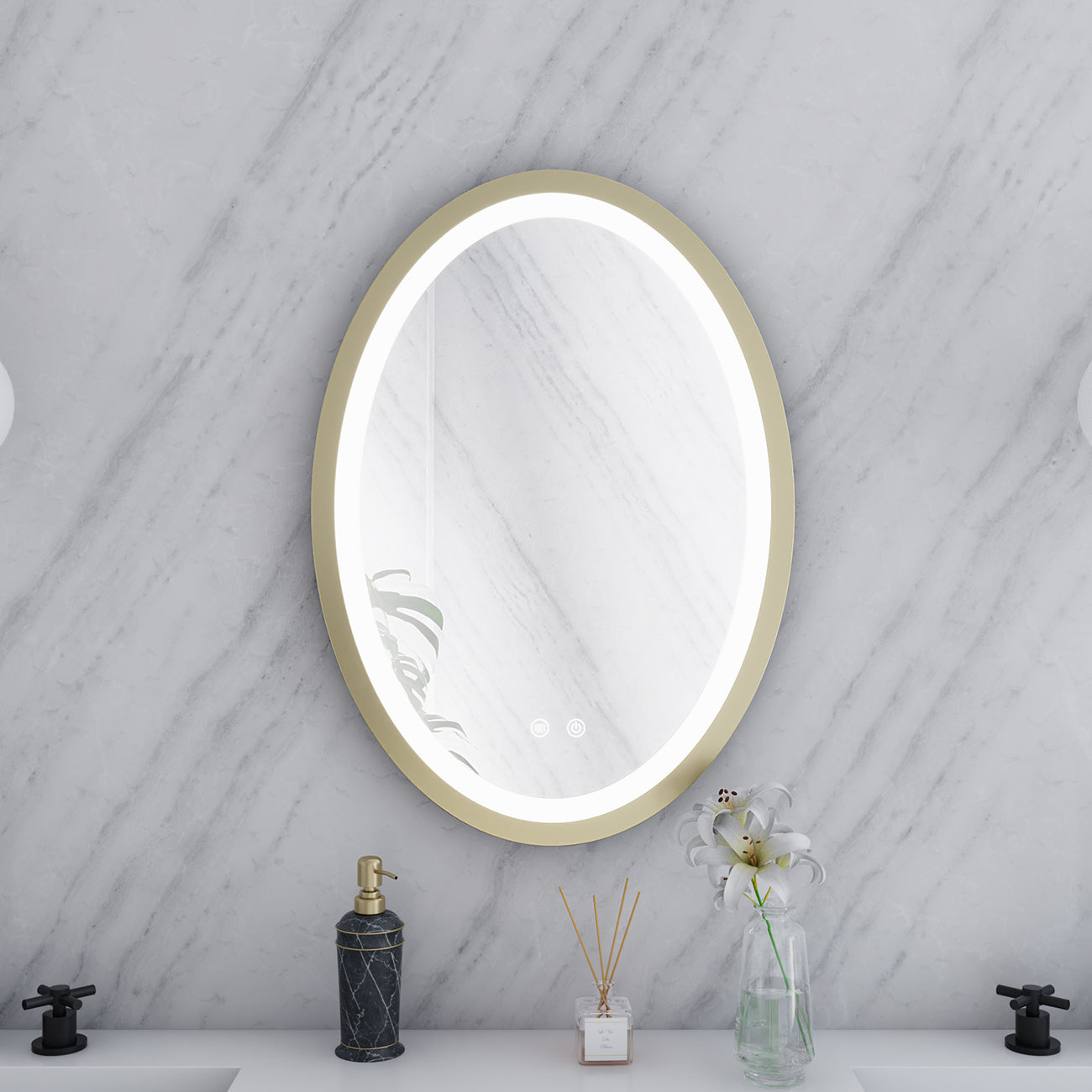 Aydin20 by 28 Inch Oval Lighted Mirror with Anti-Fog | Alternative Image 02 | finish:Glass