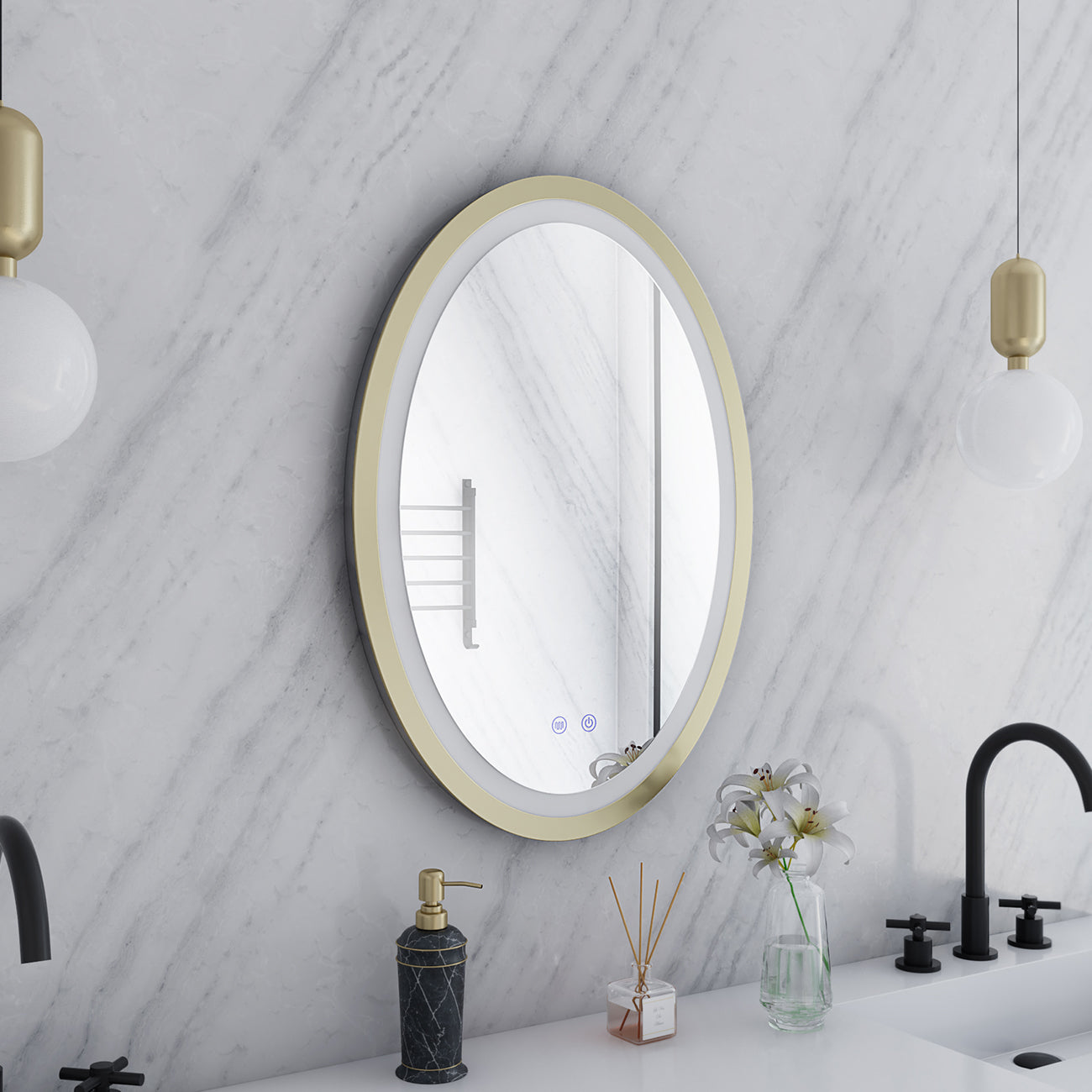 Aydin20 by 28 Inch Oval Lighted Mirror with Anti-Fog | Alternative Image 03 | finish:Glass