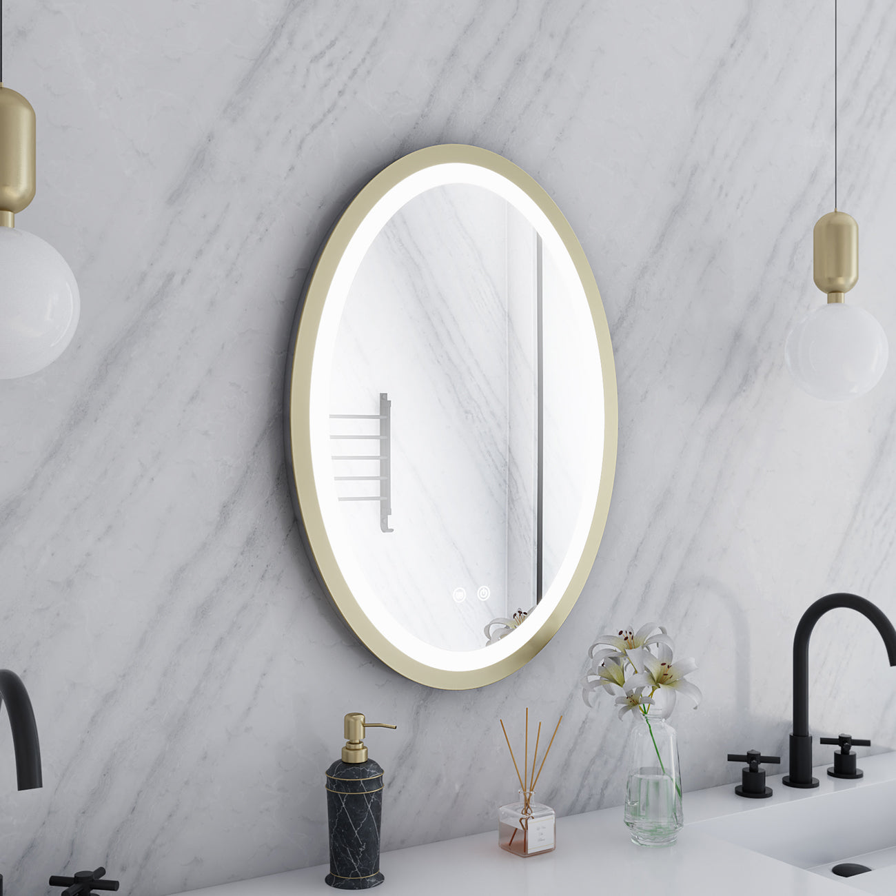 Aydin20 by 28 Inch Oval Lighted Mirror with Anti-Fog | Alternative Image 04 | finish:Glass