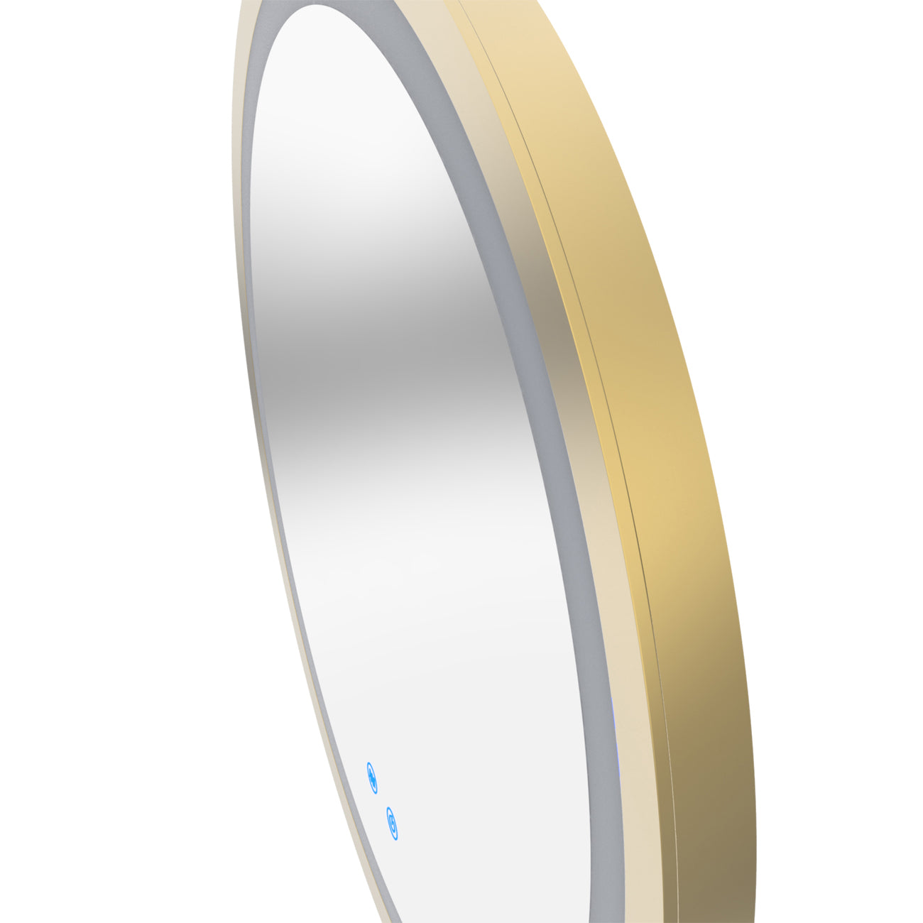 Aydin 24 by 24 Inch Round Lighted Mirror with Anti-Fog - Brushed Brass Frame | Alternative Image 09 | finish:Brushed Brass