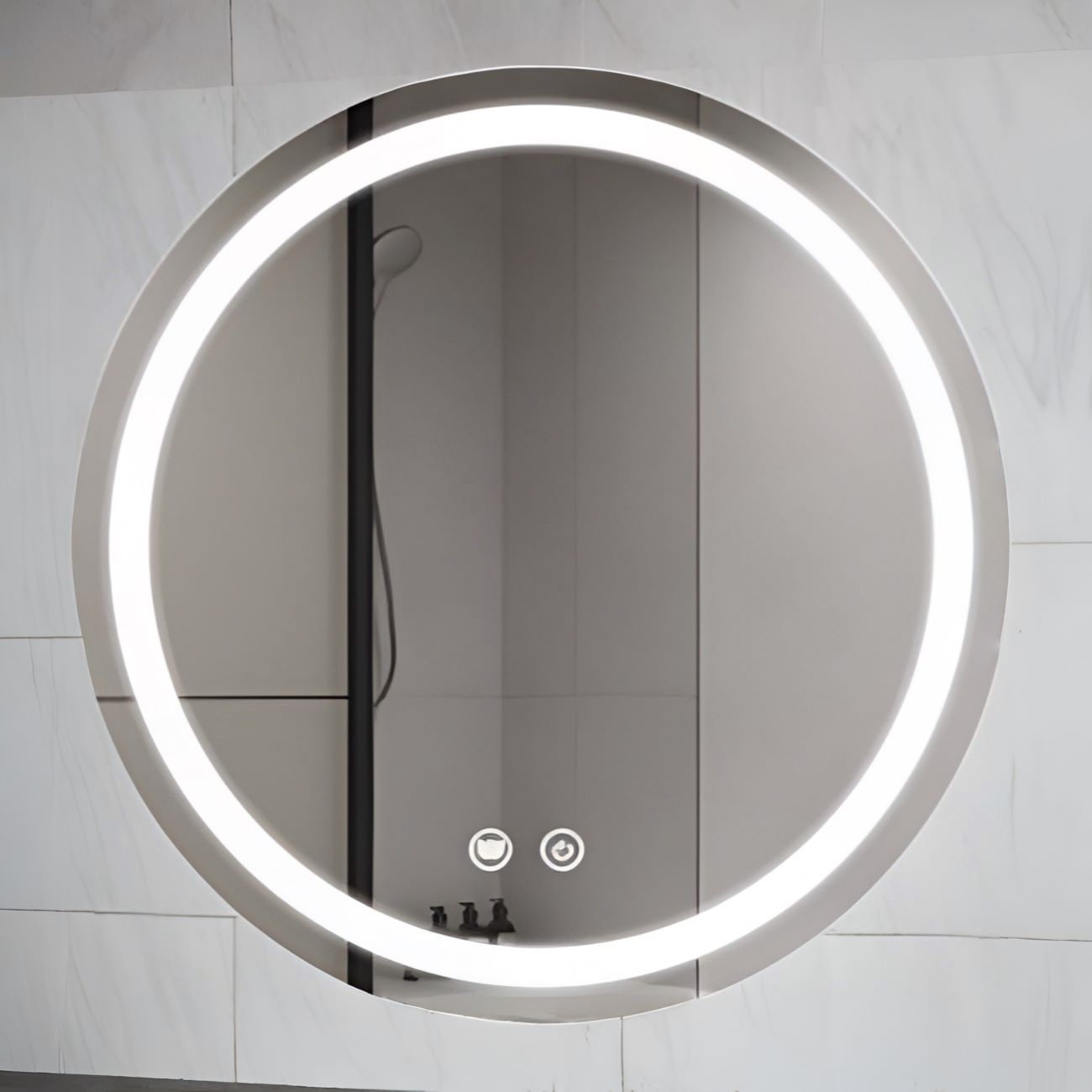 Aydin 24 by 24 Inch Round Lighted Mirror with Anti-Fog | Alternative Image 01 | finish:Glass
