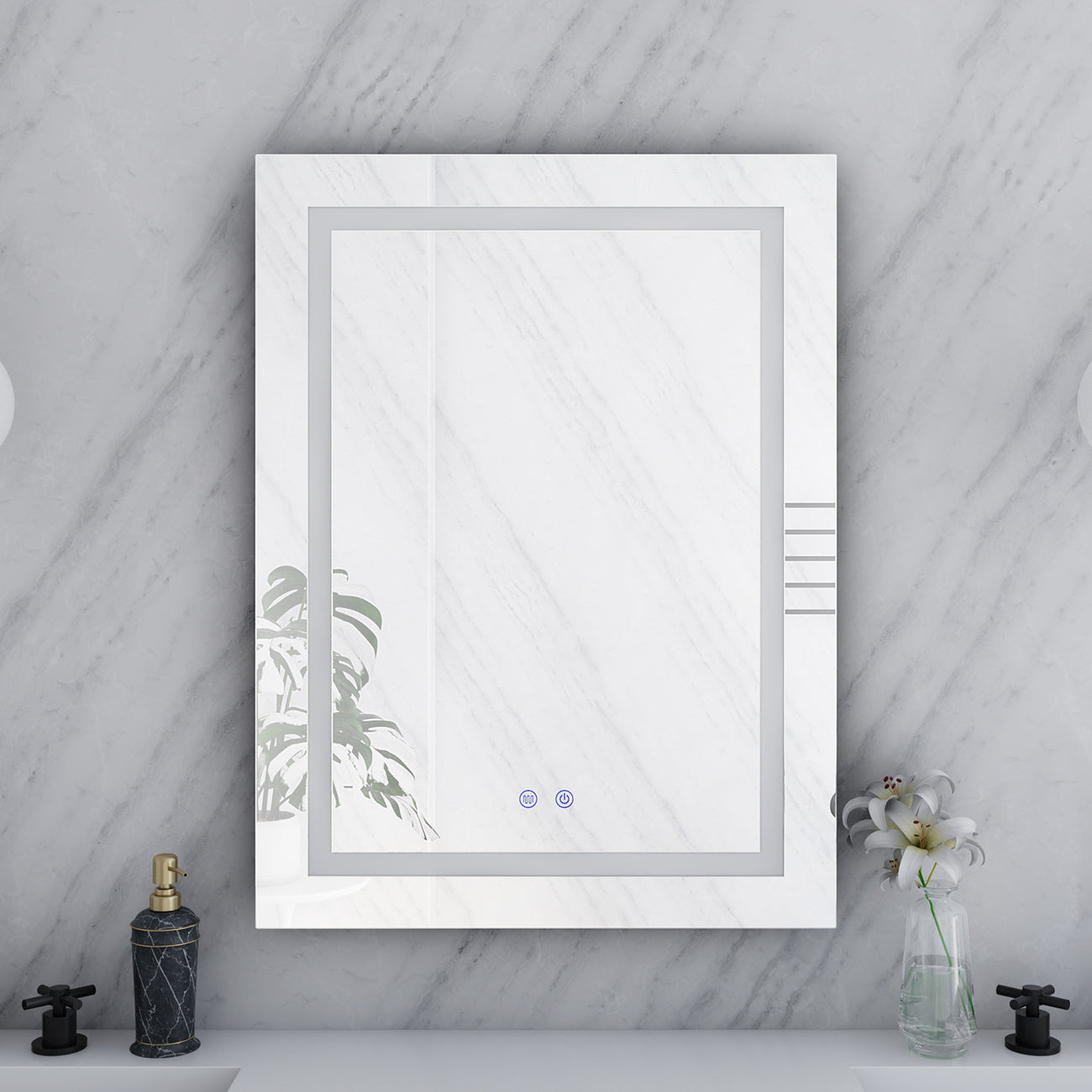 Orionis 24 by 32 Inch Rectangle Lighted Mirror with Anti-Fog | Alternative Image 02