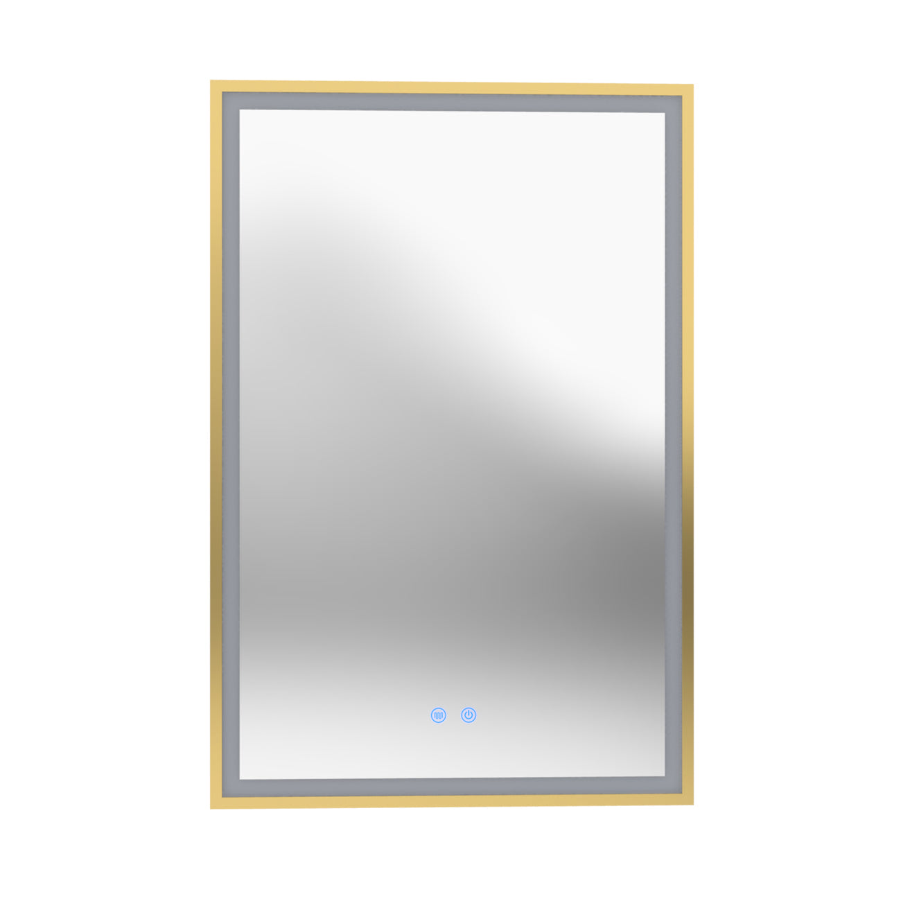 Aydin 24 by 36 Inch Rectangle Lighted Mirror with Anti-Fog - Brushed Brass Frame | Alternative Image 01 | finish:Brushed Brass