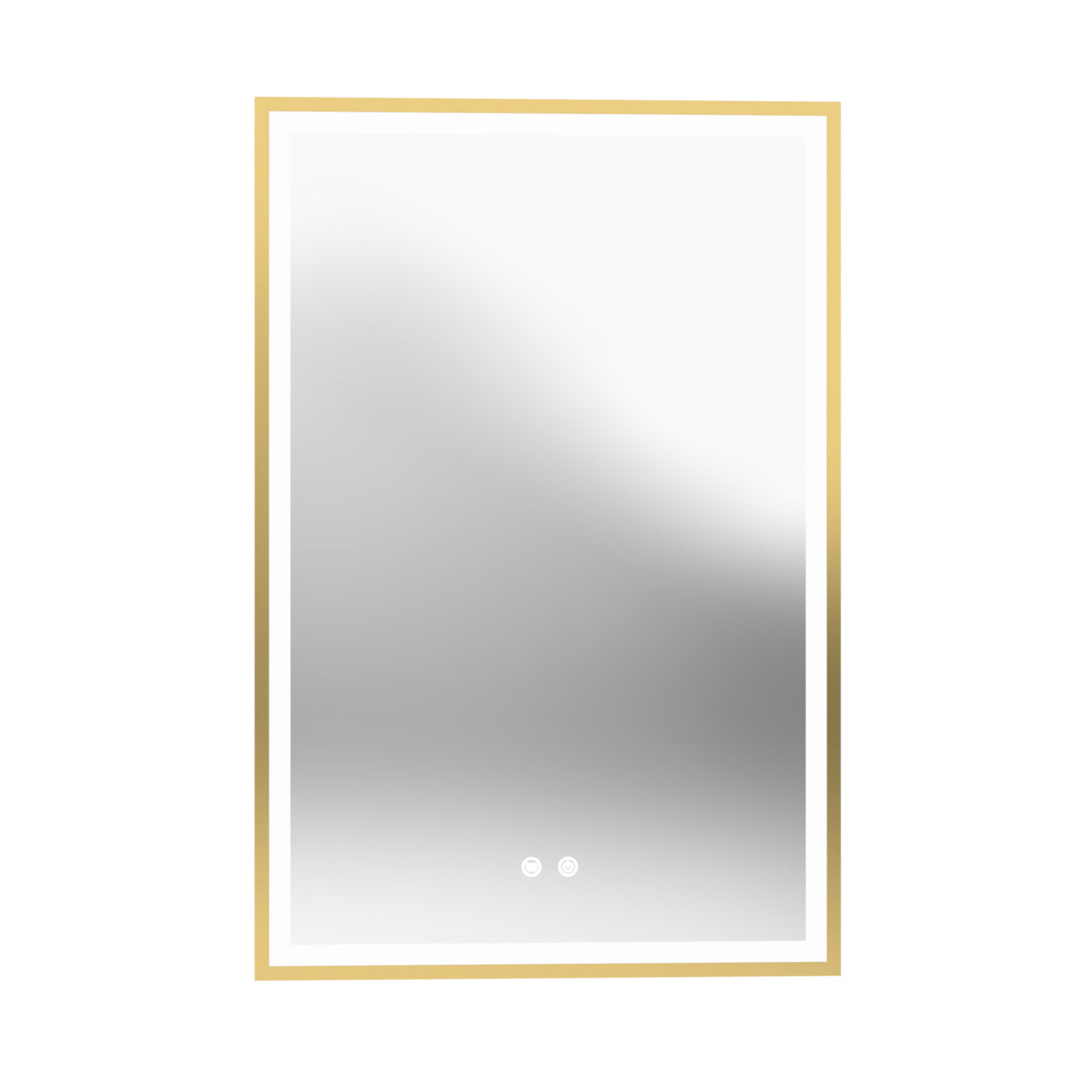 Aydin 24 by 36 Inch Rectangle Lighted Mirror with Anti-Fog - Brushed Brass Frame | Alternative Image 06 | finish:Brushed Brass