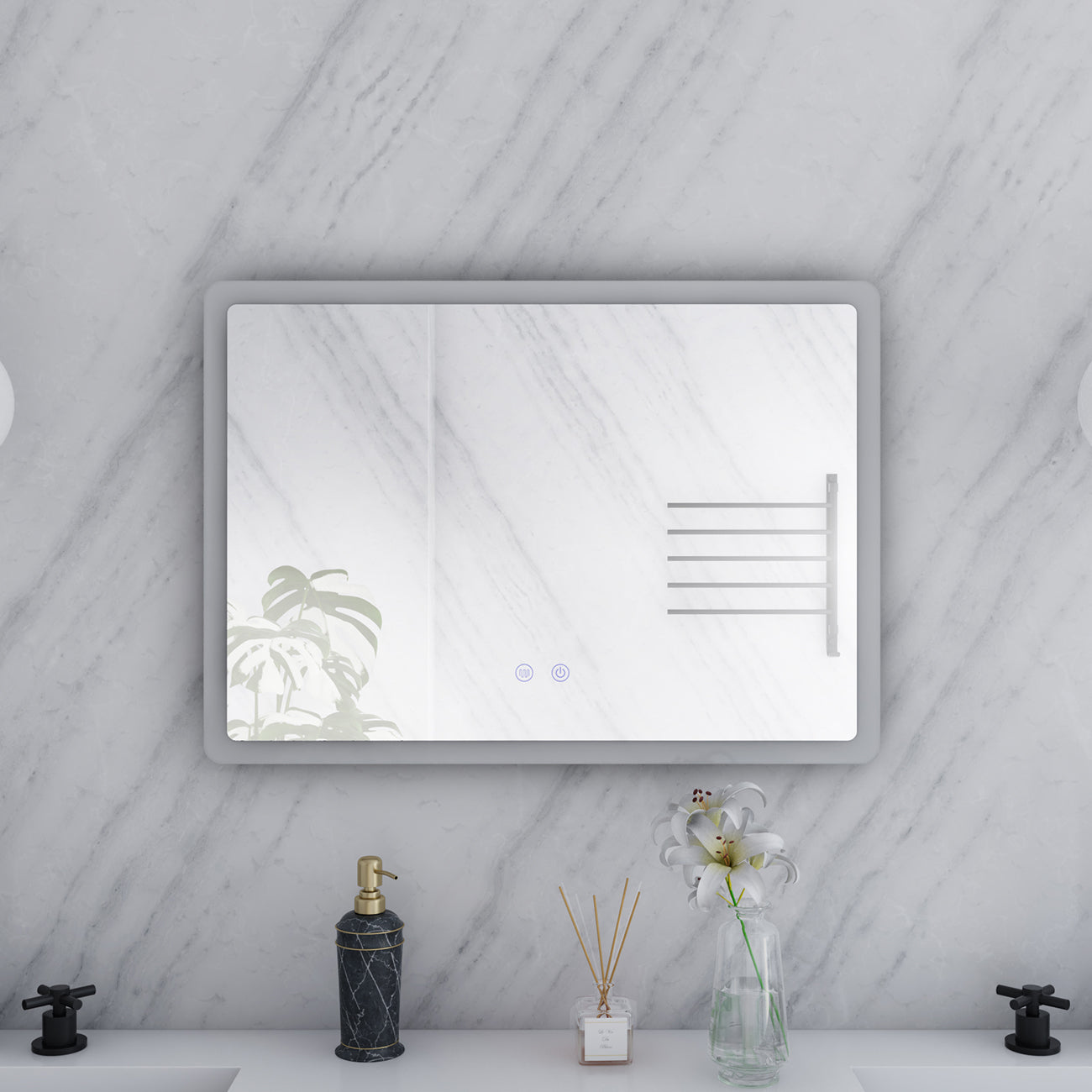 Orionis 28 by 20 Inch Rectangle Lighted Mirror with Anti-Fog | Alternative Image 02