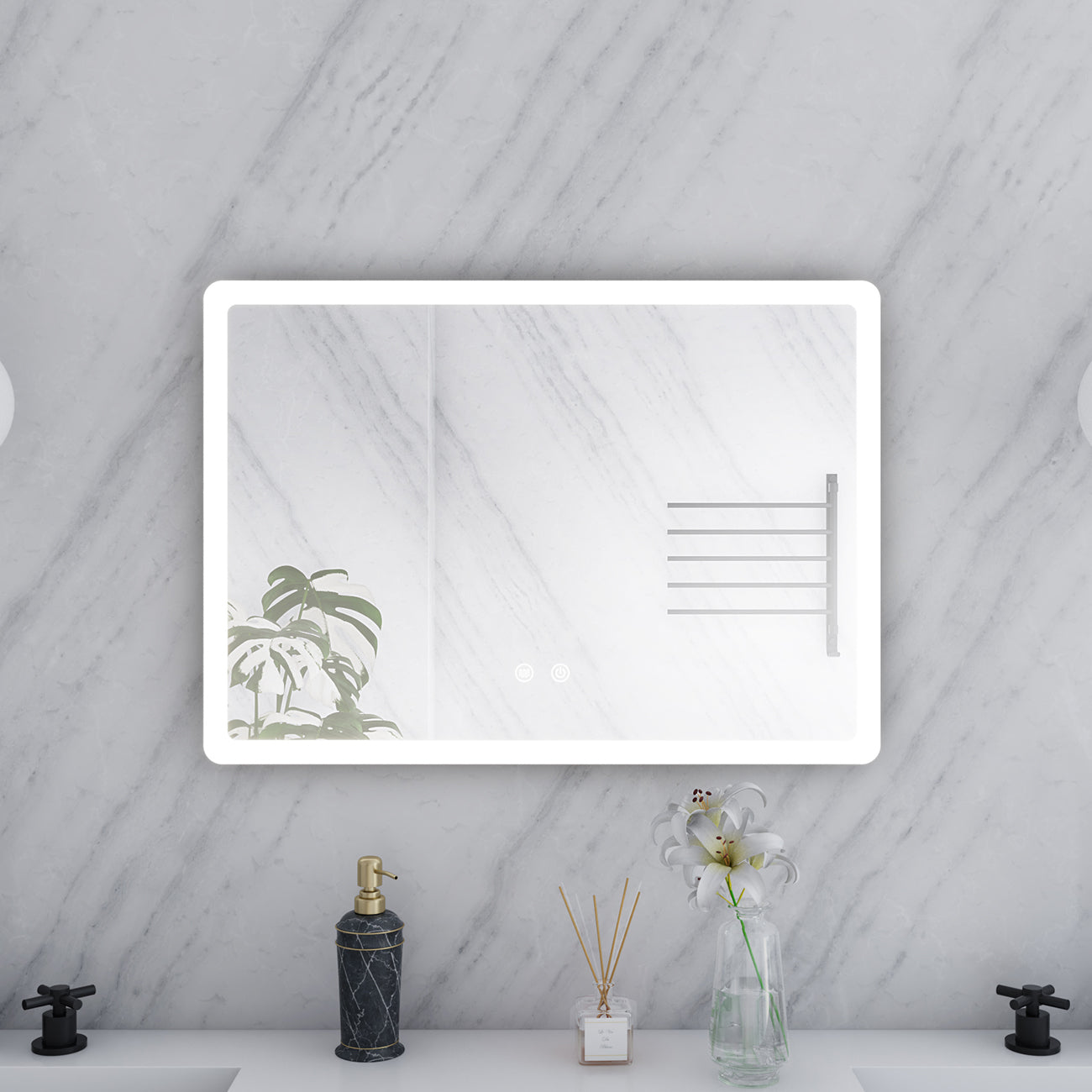 Orionis 28 by 20 Inch Rectangle Lighted Mirror with Anti-Fog | Alternative Image 03