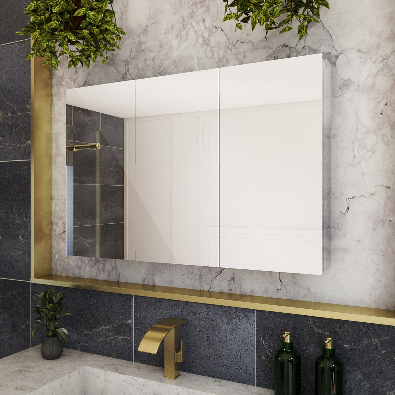 Breccan 36 x 24 Inch Triple Door Medicine Cabinet | Alternative Image 03