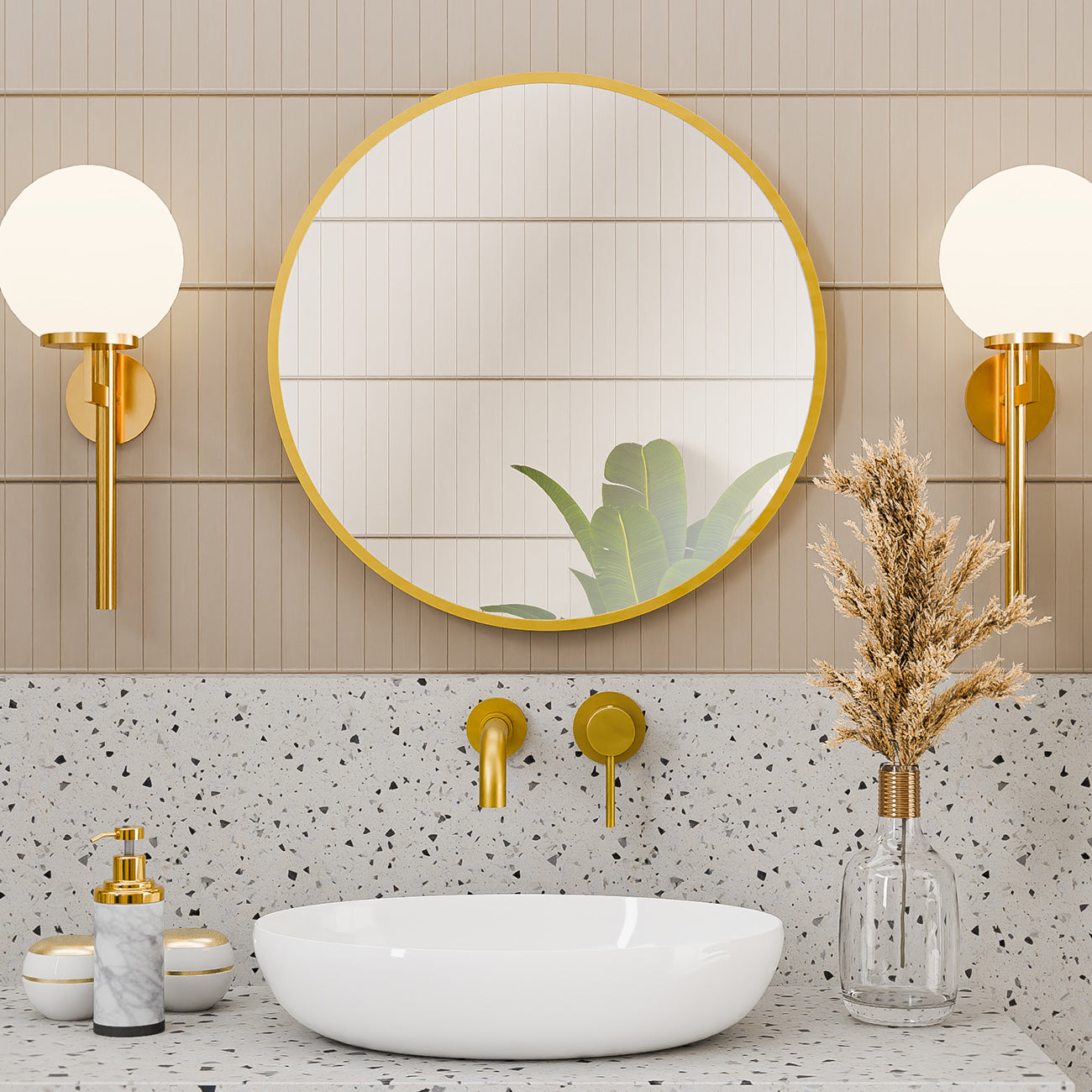 Eria 24 by 24 Inch Round Mirror - Brushed Brass Frame | Alternative Image 02 | finish:Brushed Brass