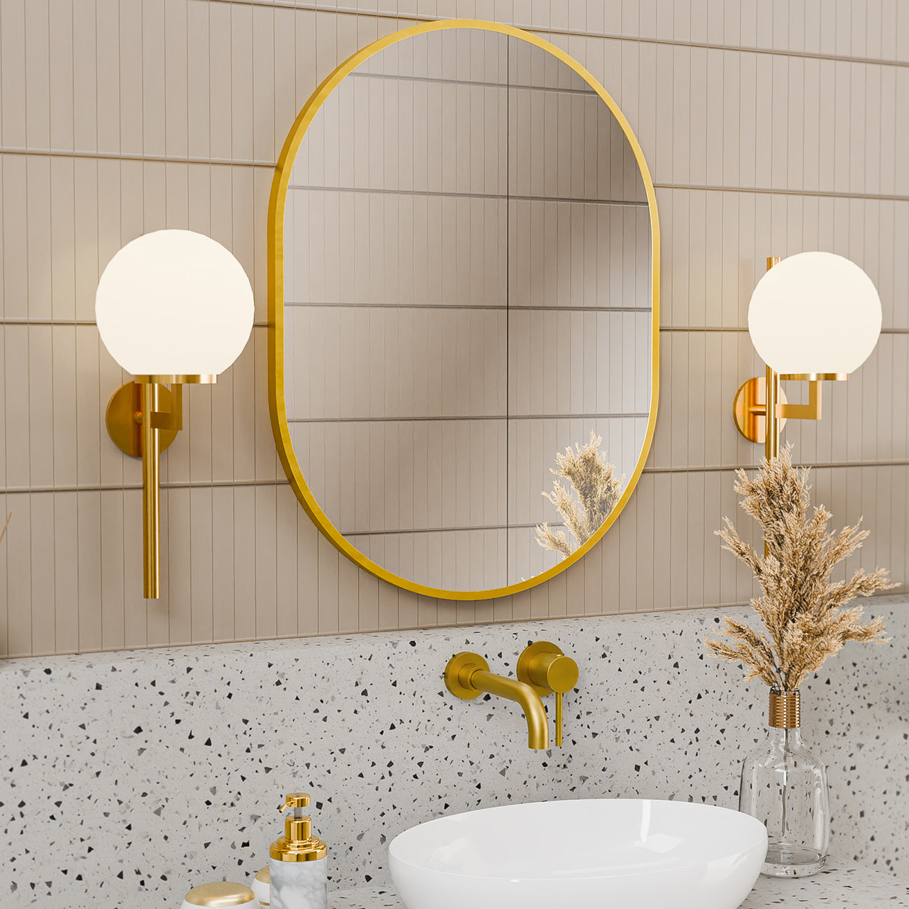 Eria 24 by 32 Inch Oval Mirror - Brushed Brass Frame | Alternative Image 03 | finish:Brushed Brass