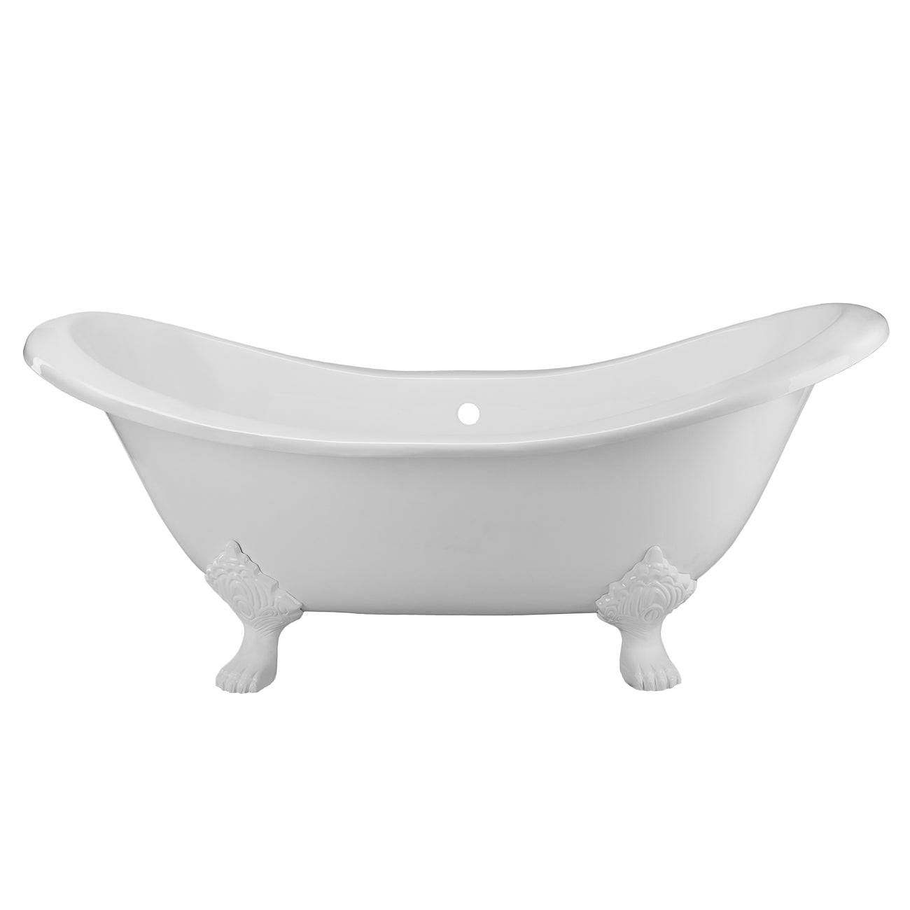 Ravelle 61 Inch Cast Iron Double Slipper Tub - No Faucet Drillings - Chrome Drain | Alternative Image 01 | length:61 | faucet centers:None | foot finish:White