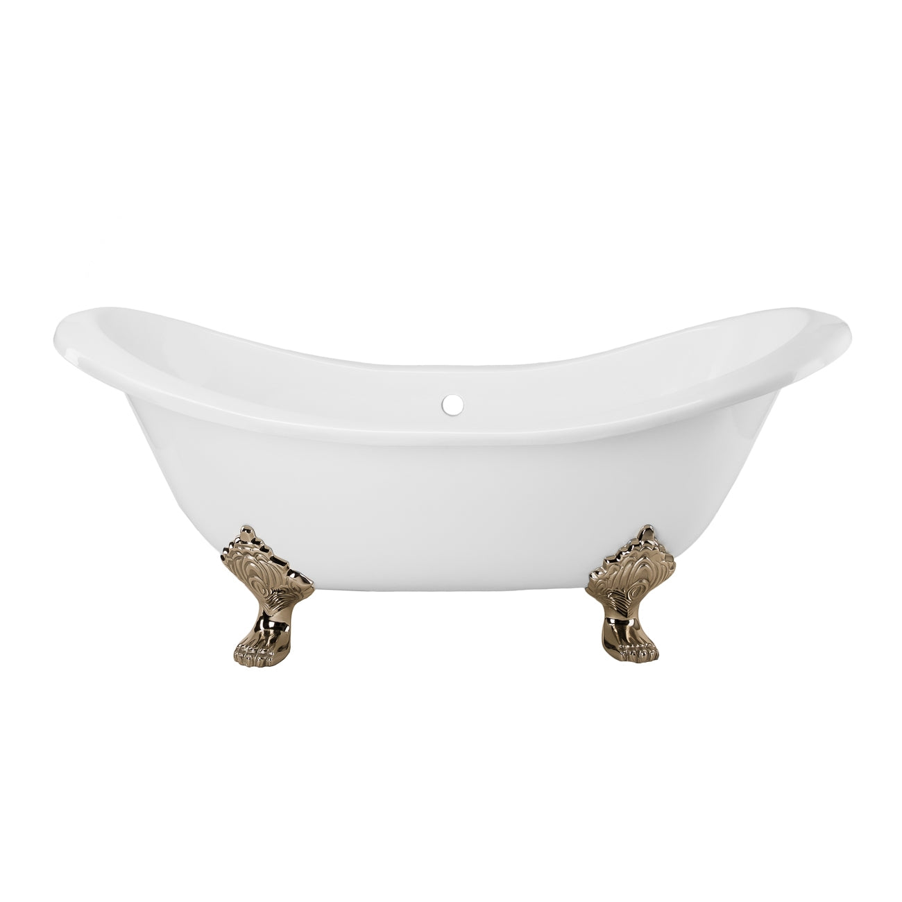 Ravelle 72 Inch Cast Iron Double Slipper Tub - No Faucet Drillings - Polished Nickel Drain | Alternative Image 01 | length:72 | faucet centers:None | foot finish:Polished Nickel