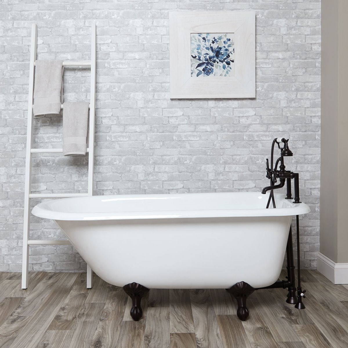 Classic 67 Inch Cast Iron Classic Clawfoot Tub - Rim Faucet Drillings | Alternative Image 01 | length:67 | faucet centers:7" Tub Rim | foot finish:Brushed Brass