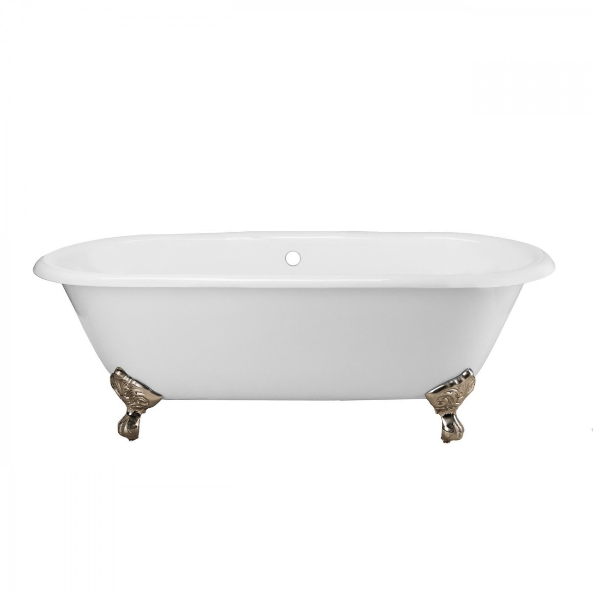 Paloma 60 Inch Cast Iron Double Ended Clawfoot Tub - No Faucet Drillings | Alternative Image 01 | length:60 | faucet centers:None | foot finish:Brushed Nickel