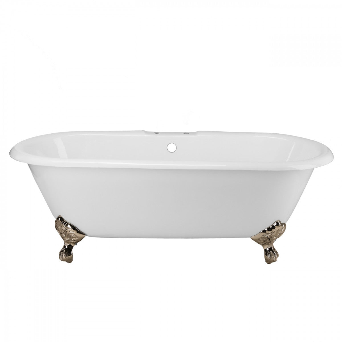 Paloma 72 Inch Cast Iron Double Ended Clawfoot Bathtub – Rim Faucet Drillings – Polished Nickel Feet | Alternative Image 01 | length:72 | faucet centers:7" Tub Rim | foot finish:Polished Nickel