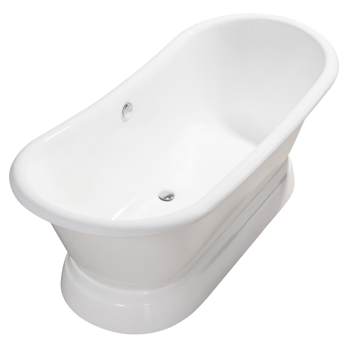 Sussex 67 Inch Cast Iron Double Slipper Pedestal Bathtub - No Faucet Drillings - Chrome Drain | Alternative Image 03 | length:67 | faucet centers:None