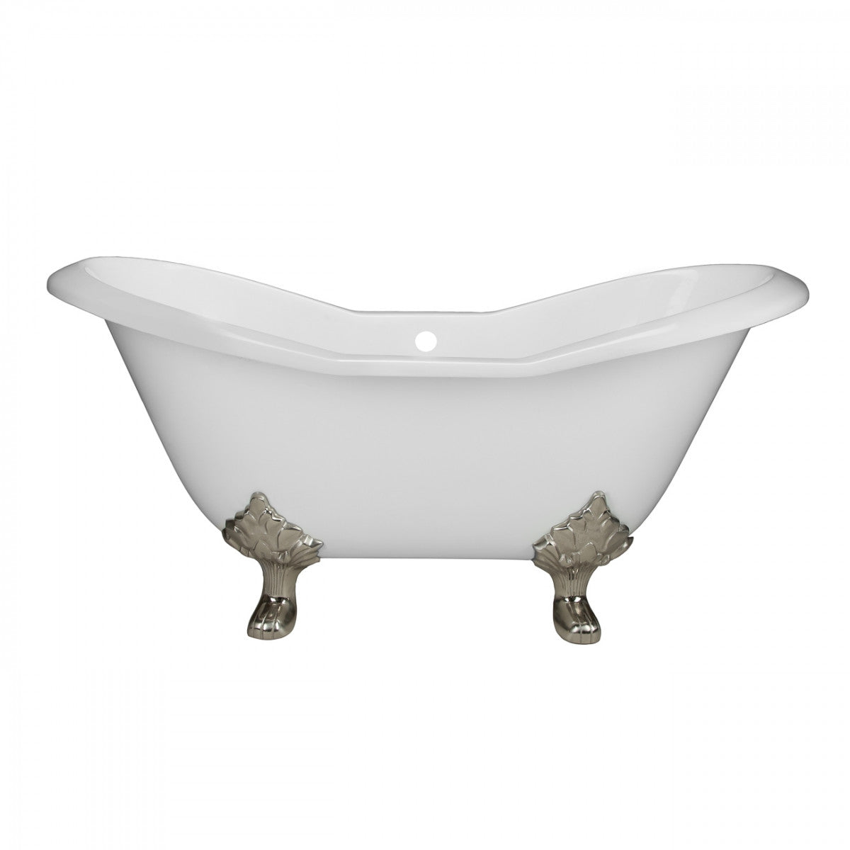 Ravelle 72 Inch Cast Iron Double Slipper Tub - No Faucet Drillings - Brushed Nickel Drain | Alternative Image 01 | length:72 | faucet centers:None | foot finish:Brushed Nickel