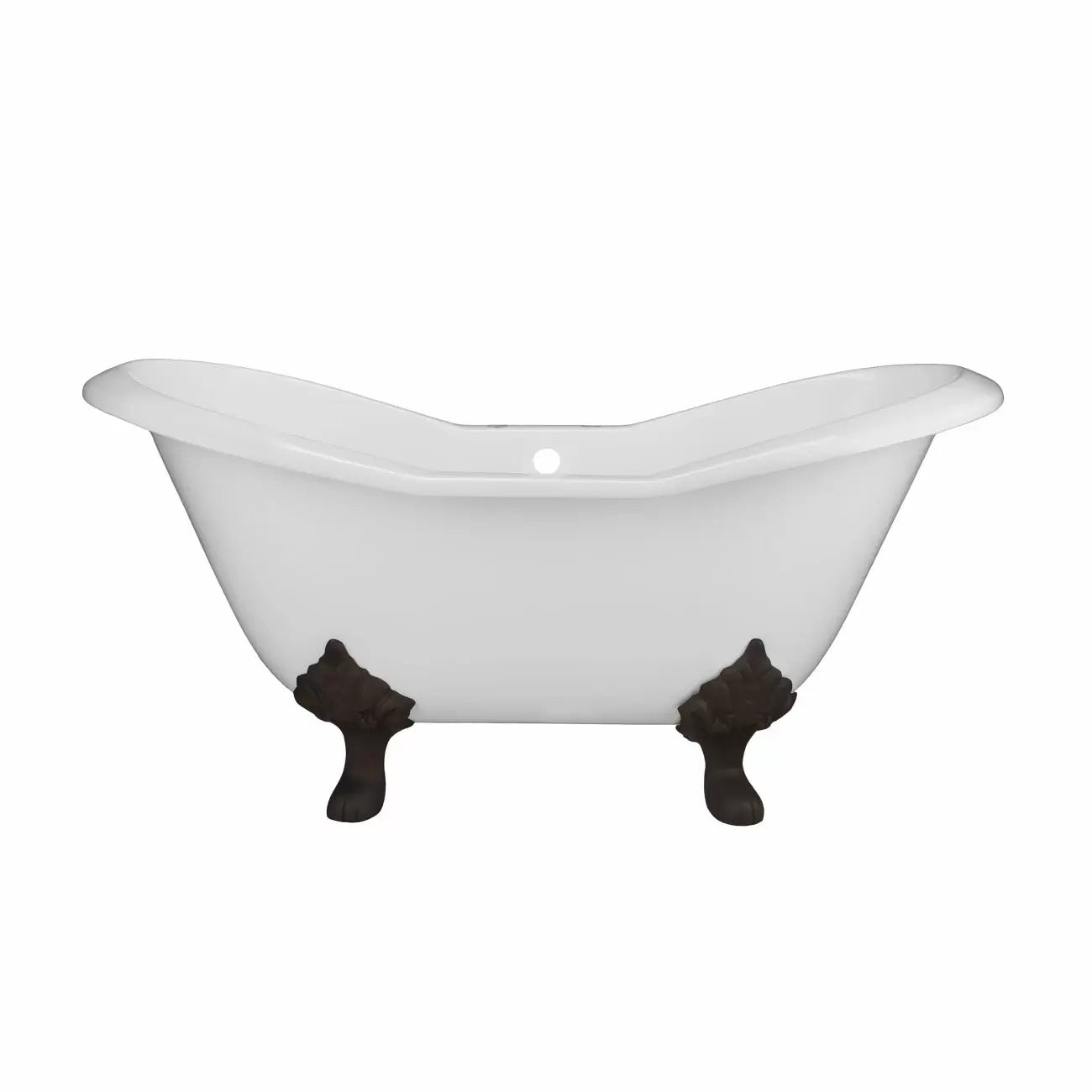 Ravelle 61 Inch Cast Iron Double Slipper Tub - Rim Faucet Drillings - Lion Paw Feet - Oil Rubbed Bronze Foot Finish | Alternative Image 01 | length:61 | faucet centers:7" Tub Rim | foot finish:Oil Rubbed Bronze