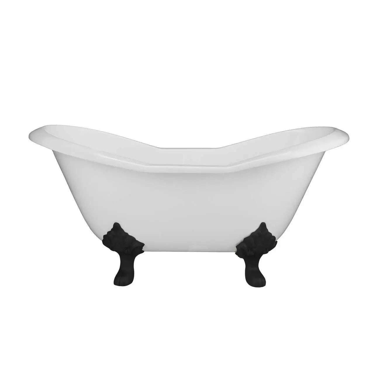 Ravelle 72 Inch Cast Iron Double Slipper Tub - No Faucet Drillings | Alternative Image 01 | length:72 | faucet centers:None | foot finish:Matte Black