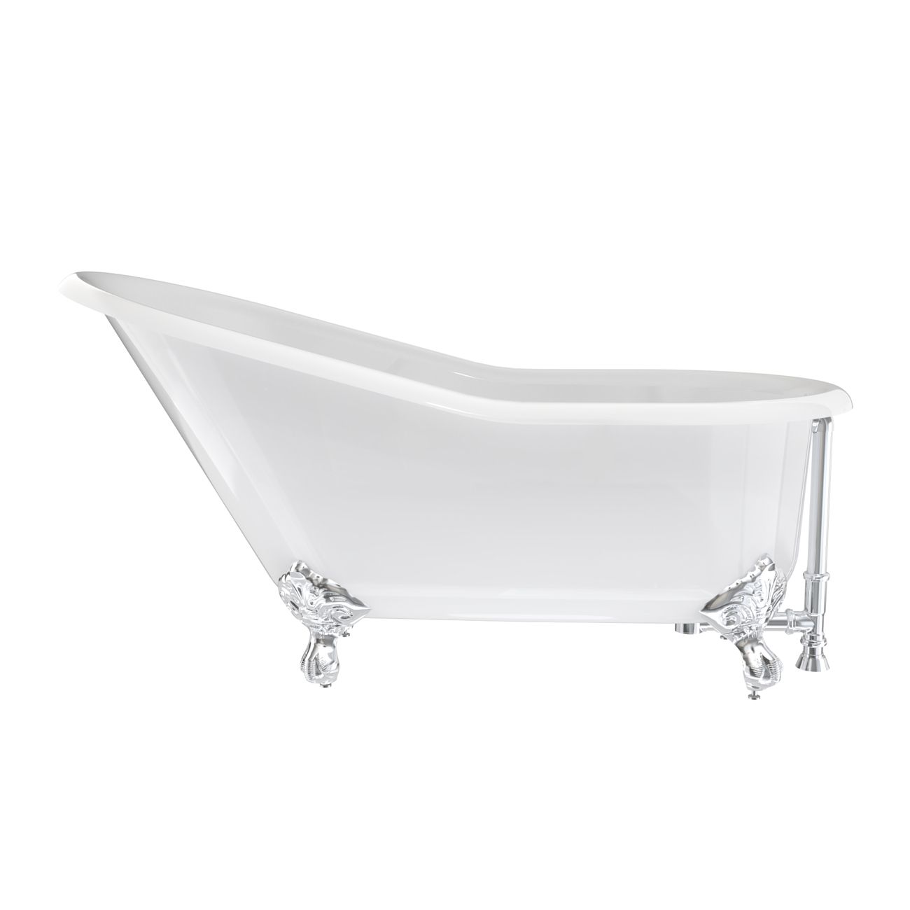 Finn 54 Inch Cast Iron Slipper Clawfoot Bathtub – No Faucet Drillings – Chrome Feet | Alternative Image 01 | length:54 | faucet centers:None | foot finish:Chrome