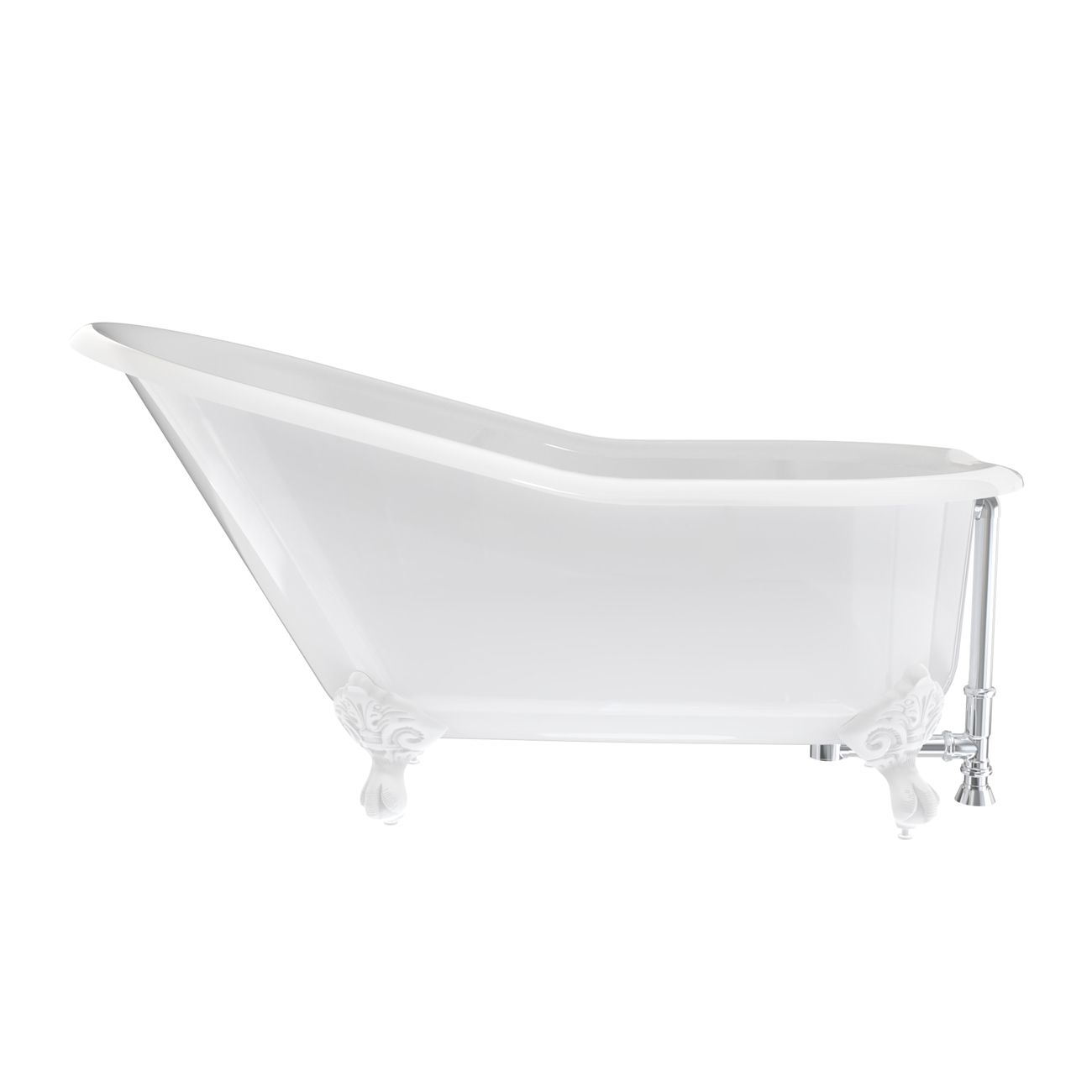 Finn 54 Inch Cast Iron Slipper Clawfoot Bathtub – Rim Faucet Drillings – White Feet | Alternative Image 01 | length:54 | faucet centers:7" Tub Rim | foot finish:White