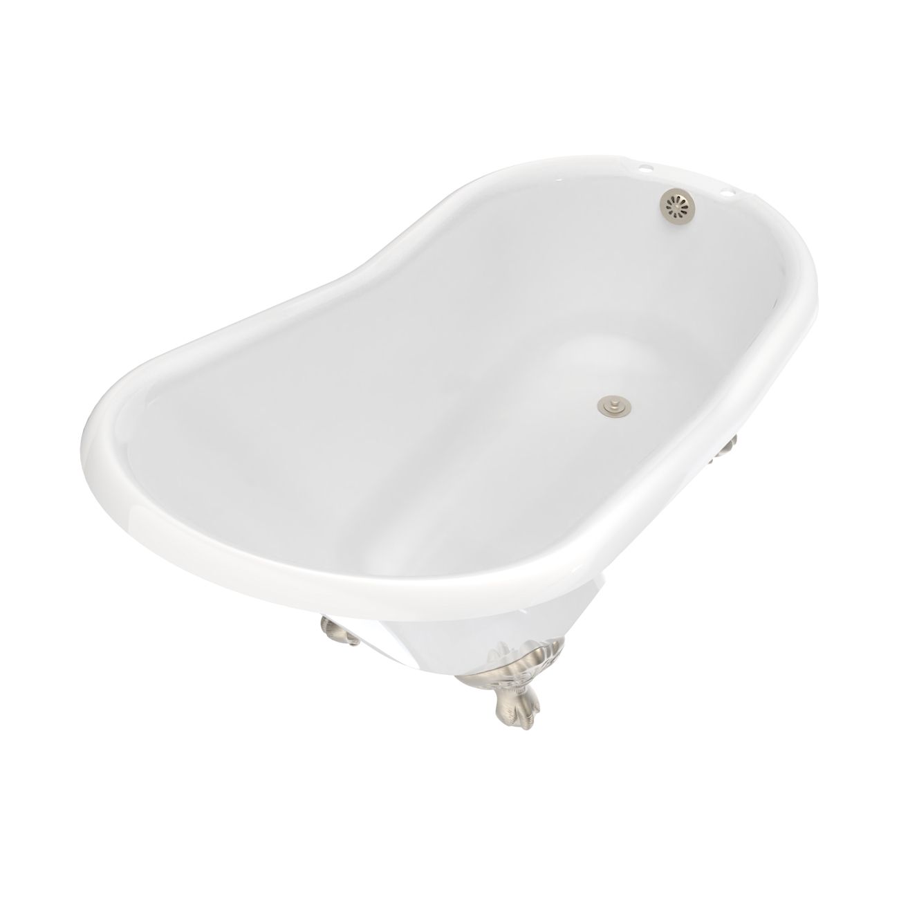 Finn 54 Inch Cast Iron Slipper Clawfoot Bathtub – Rim Faucet Drillings – Brushed Nickel Feet | Alternative Image 03 | length:54 | faucet centers:7" Tub Rim | foot finish:Brushed Nickel
