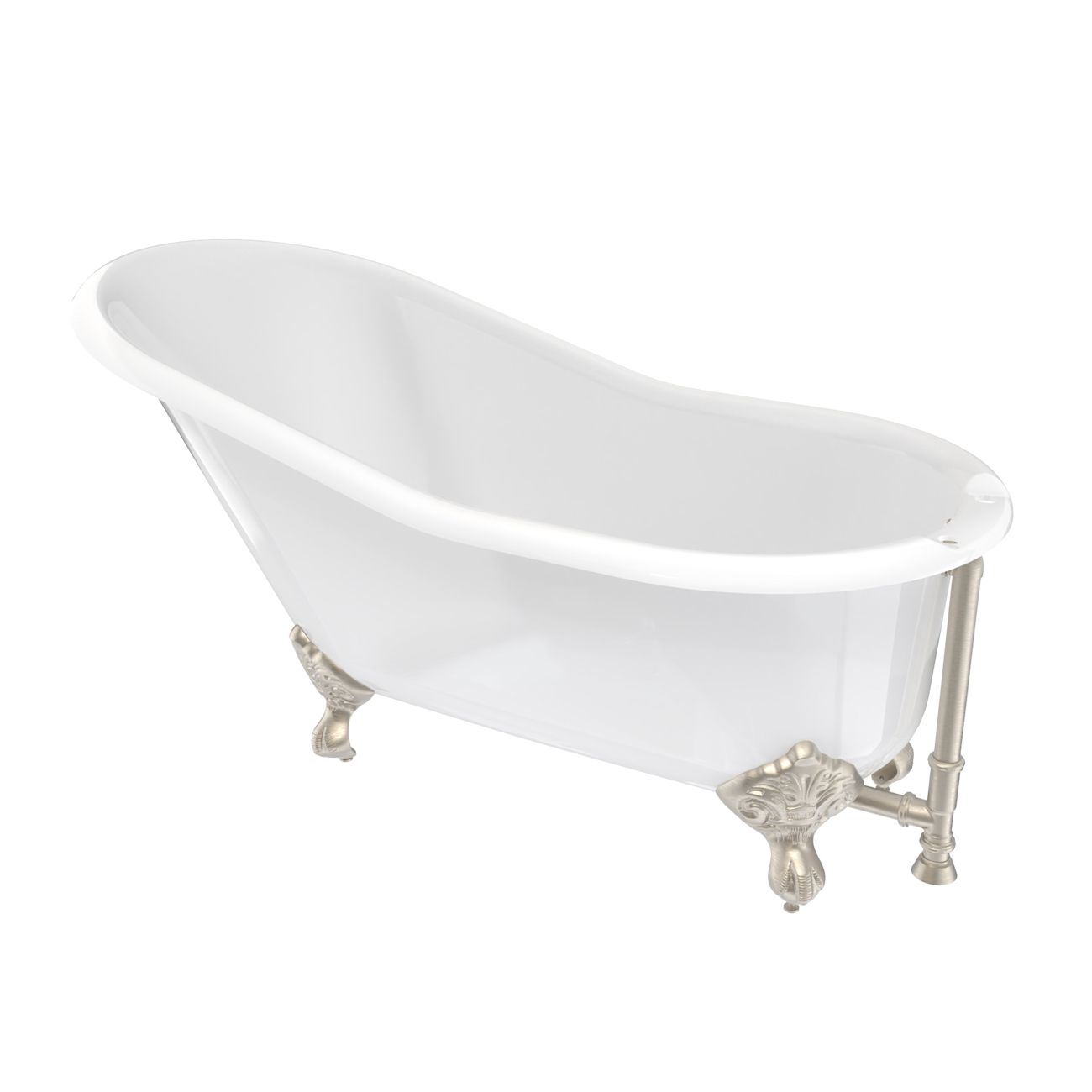 Finn 54 Inch Cast Iron Slipper Clawfoot Bathtub – Rim Faucet Drillings – Brushed Nickel Feet | Alternative Image 02 | length:54 | faucet centers:7" Tub Rim | foot finish:Brushed Nickel