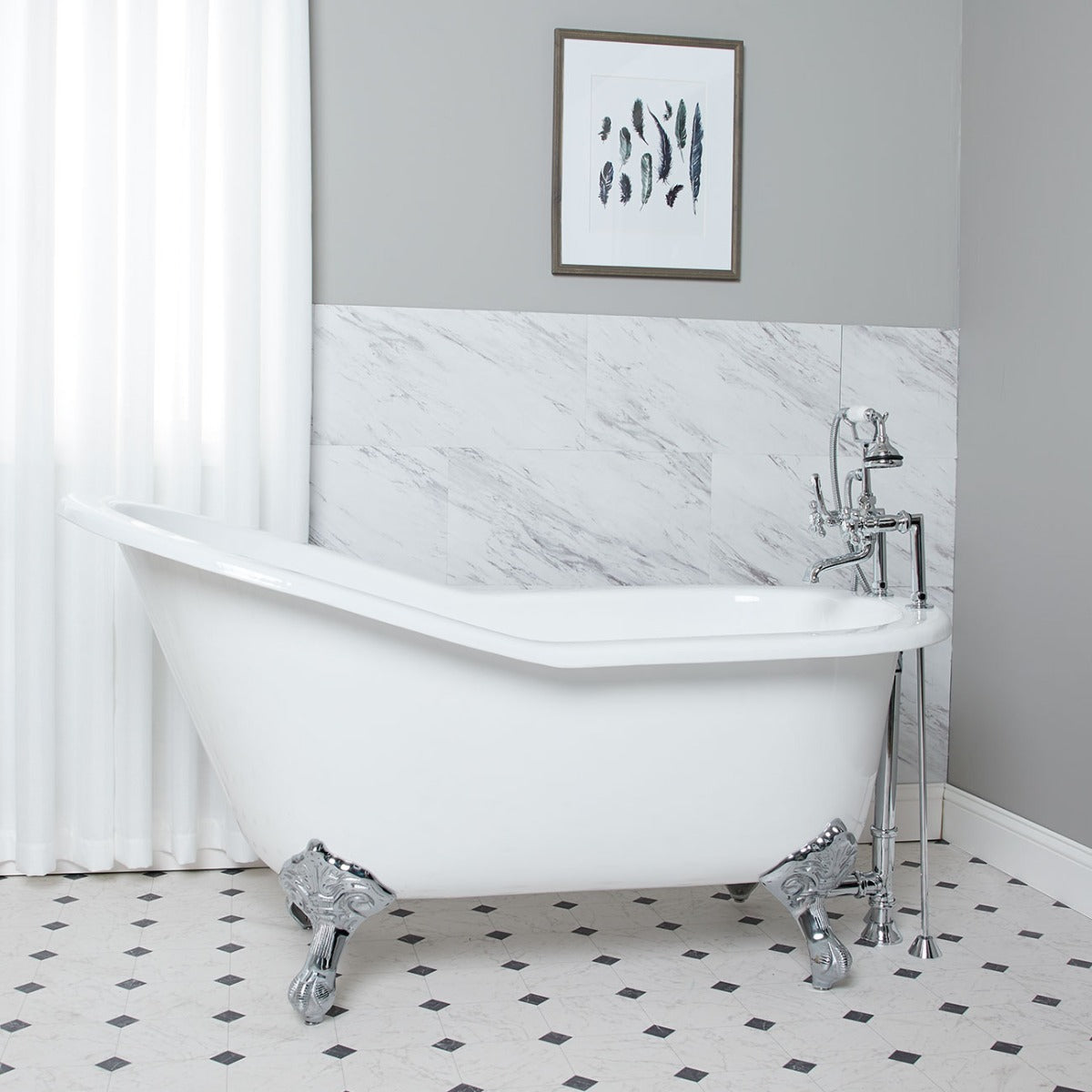 Imperial 62 Inch Cast Iron Slipper Clawfoot Tub - Flat Rim - Rim Faucet Drillings | Alternative Image 01 | foot finish:Chrome
