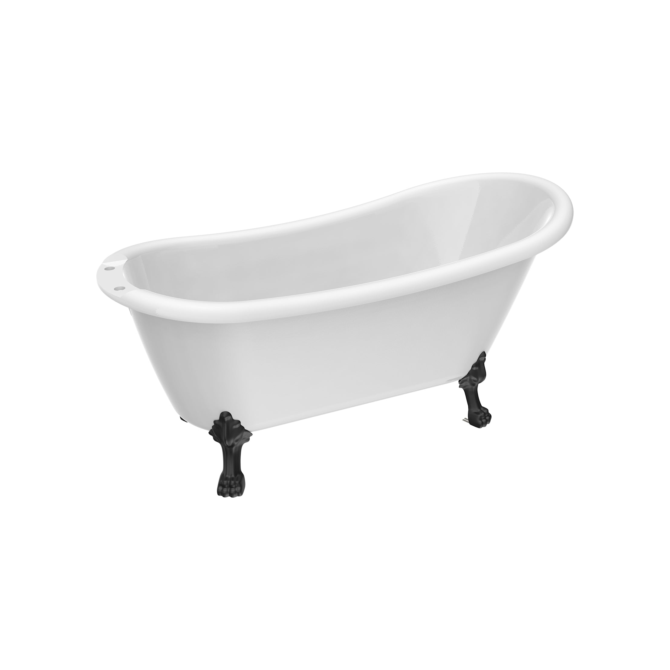Isaiah II 62-Inch Acrylic Slipper Clawfoot Tub - Rim Faucet Drillings - Lions Paw Feet | Alternative Image 03 | length:61 | faucet centers:7" Tub Rim | foot finish:Matte Black
