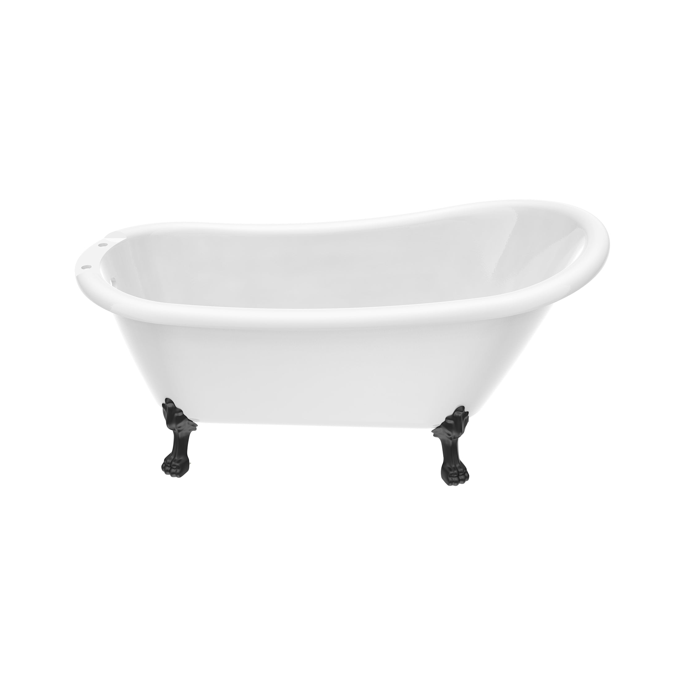 Isaiah II 62-Inch Acrylic Slipper Clawfoot Tub - Rim Faucet Drillings - Lions Paw Feet | Alternative Image 02 | length:61 | faucet centers:7" Tub Rim | foot finish:Matte Black
