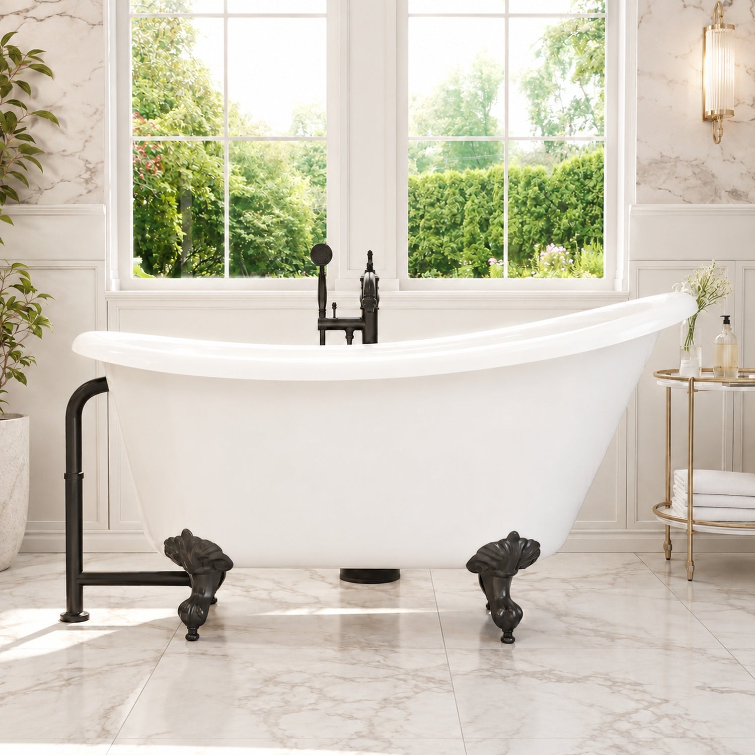 Isaiah II 67-Inch Acrylic Slipper Clawfoot Tub - No Faucet Drillings - Imperial Ball and Claw Feet | Alternative Image 01 | length:67 | faucet centers:None | foot finish:Polished Nickel