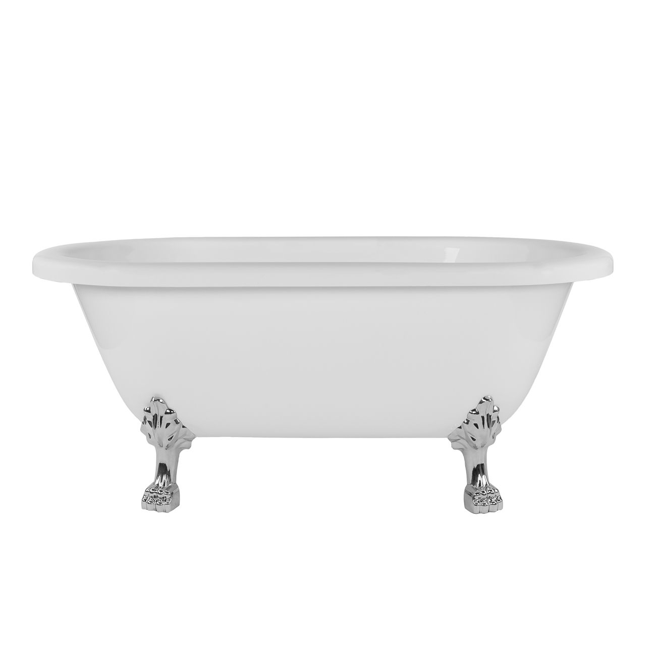 Kris II 66 Inch Acrylic Clawfoot Double Ended Tub - No Faucet Drillings - Chrome Lion Paw Feet | Alternative Image 01 | length:66.75 | faucet centers:None | foot finish:Chrome