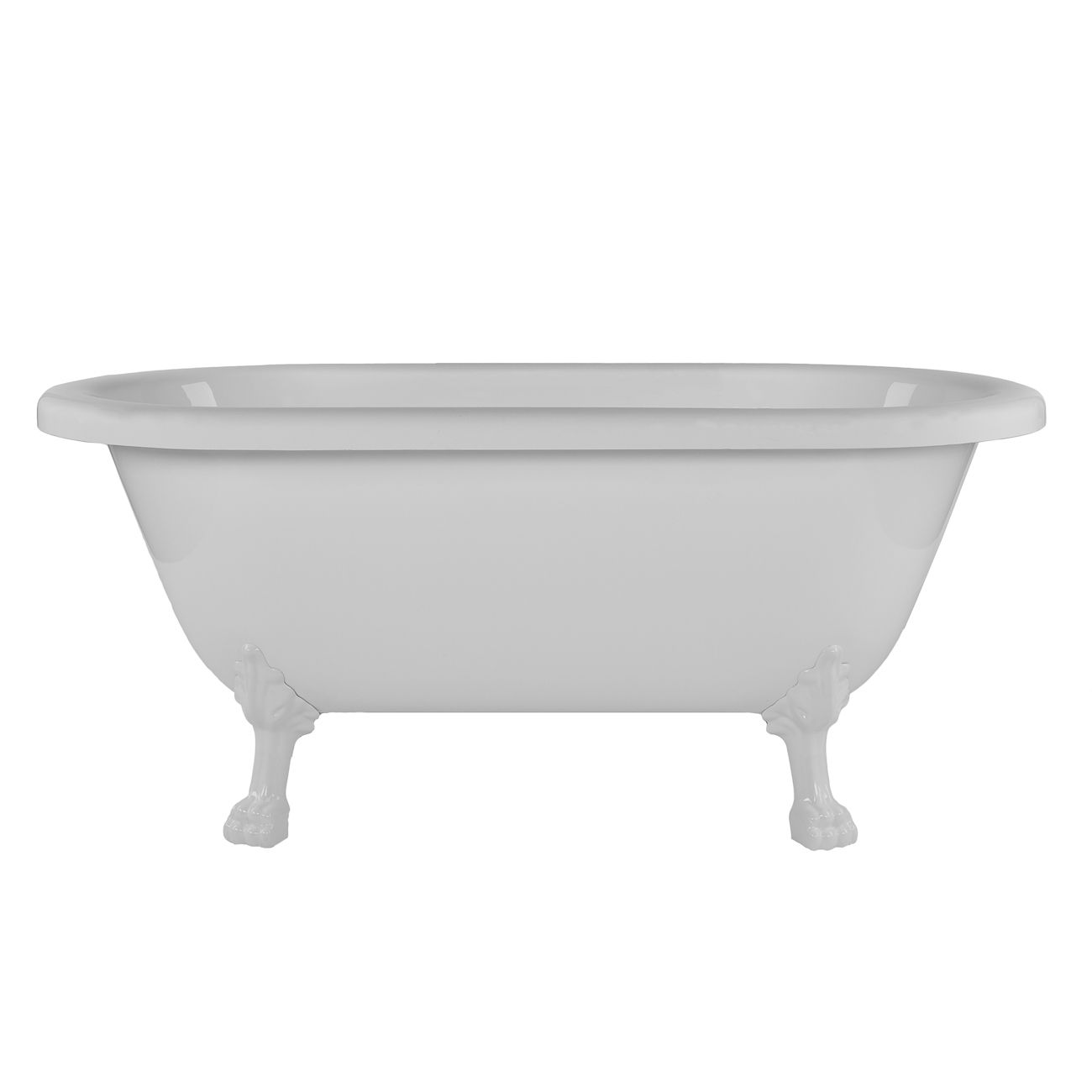 Kris II 66 Inch Acrylic Clawfoot Double Ended Tub - No Faucet Drillings - White Lion Paw Feet | Alternative Image 01 | length:66.75 | faucet centers:None | foot finish:White