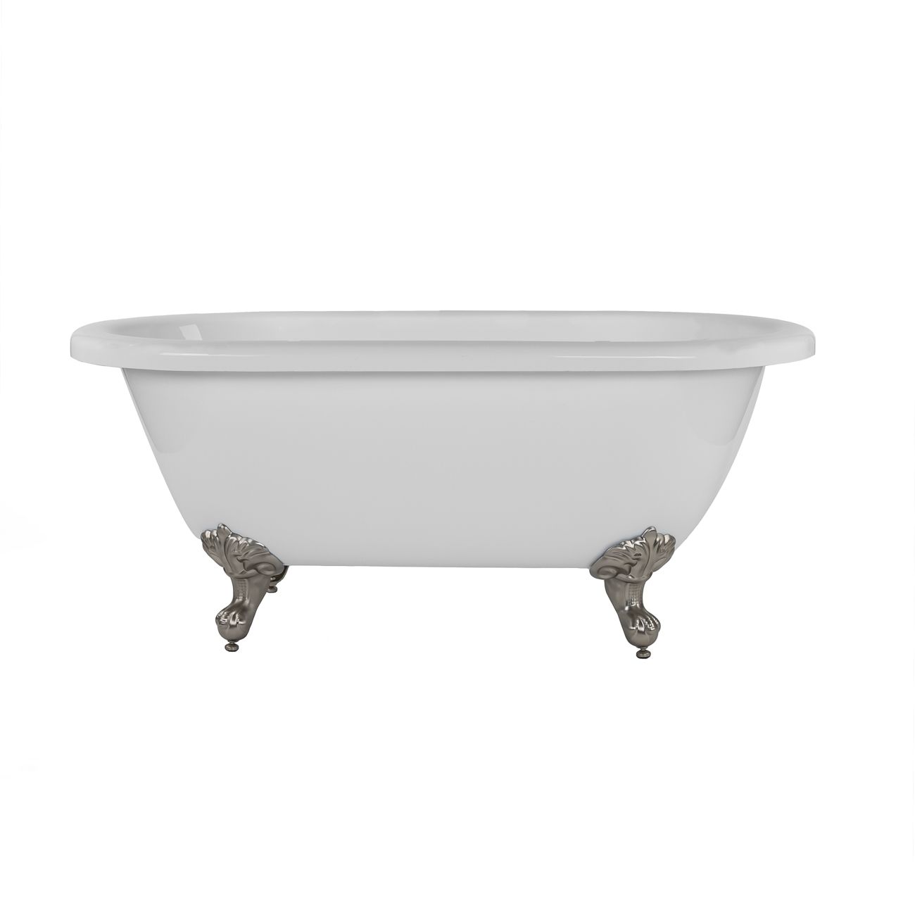 Kris II 66 Inch Acrylic Clawfoot Double Ended Tub - No Faucet Drillings - Brushed Nickel Imperial Feet | Alternative Image 01 | length:66.75 | faucet centers:None | foot finish:Brushed Nickel