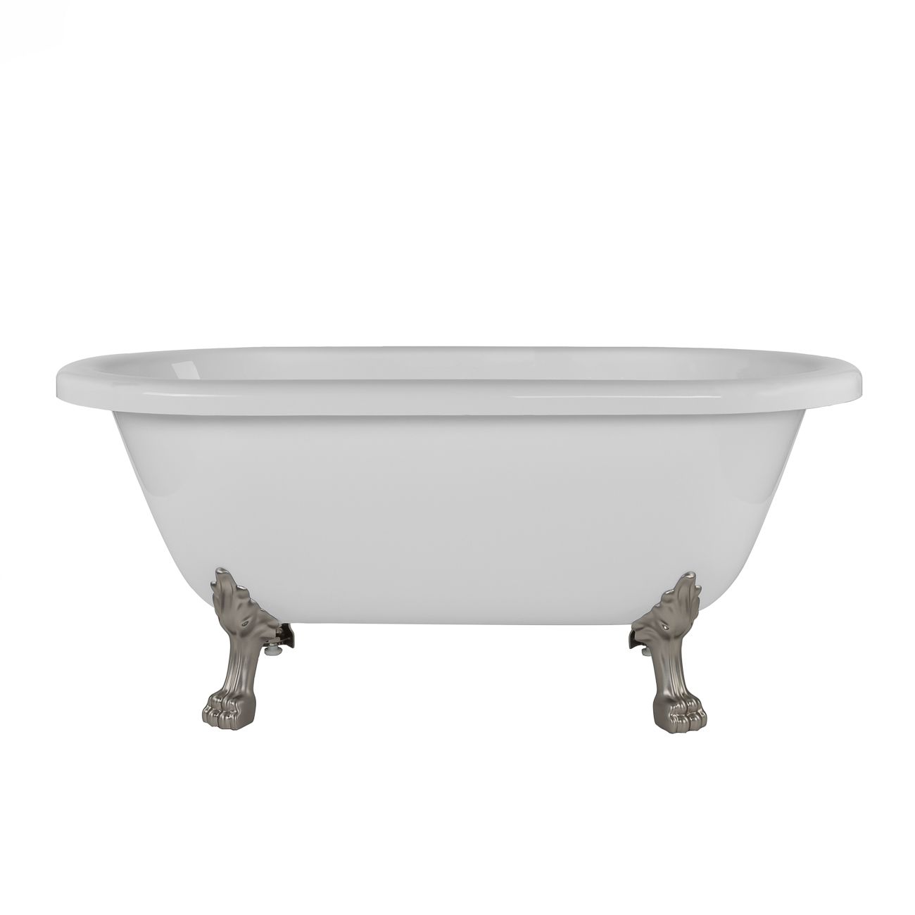 Kris II 66 Inch Acrylic Clawfoot Double Ended Tub - No Faucet Drillings - Brushed Nickel Lion Paw Feet | Alternative Image 01 | length:66.75 | faucet centers:None | foot finish:Brushed Nickel