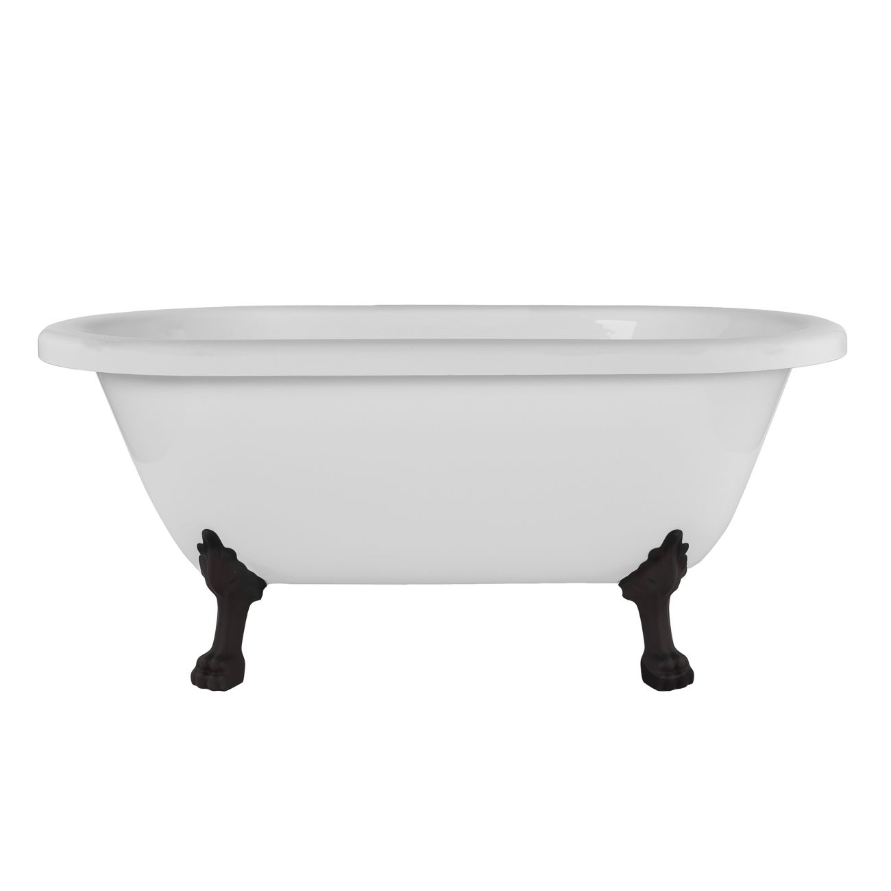 Kris II 60 Inch Acrylic Clawfoot Double Ended Tub - No Faucet Drillings - Oil Rubbed Bronze Lion Paw Feet | Alternative Image 01 | length:60.5 | faucet centers:None | foot finish:Oil Rubbed Bronze