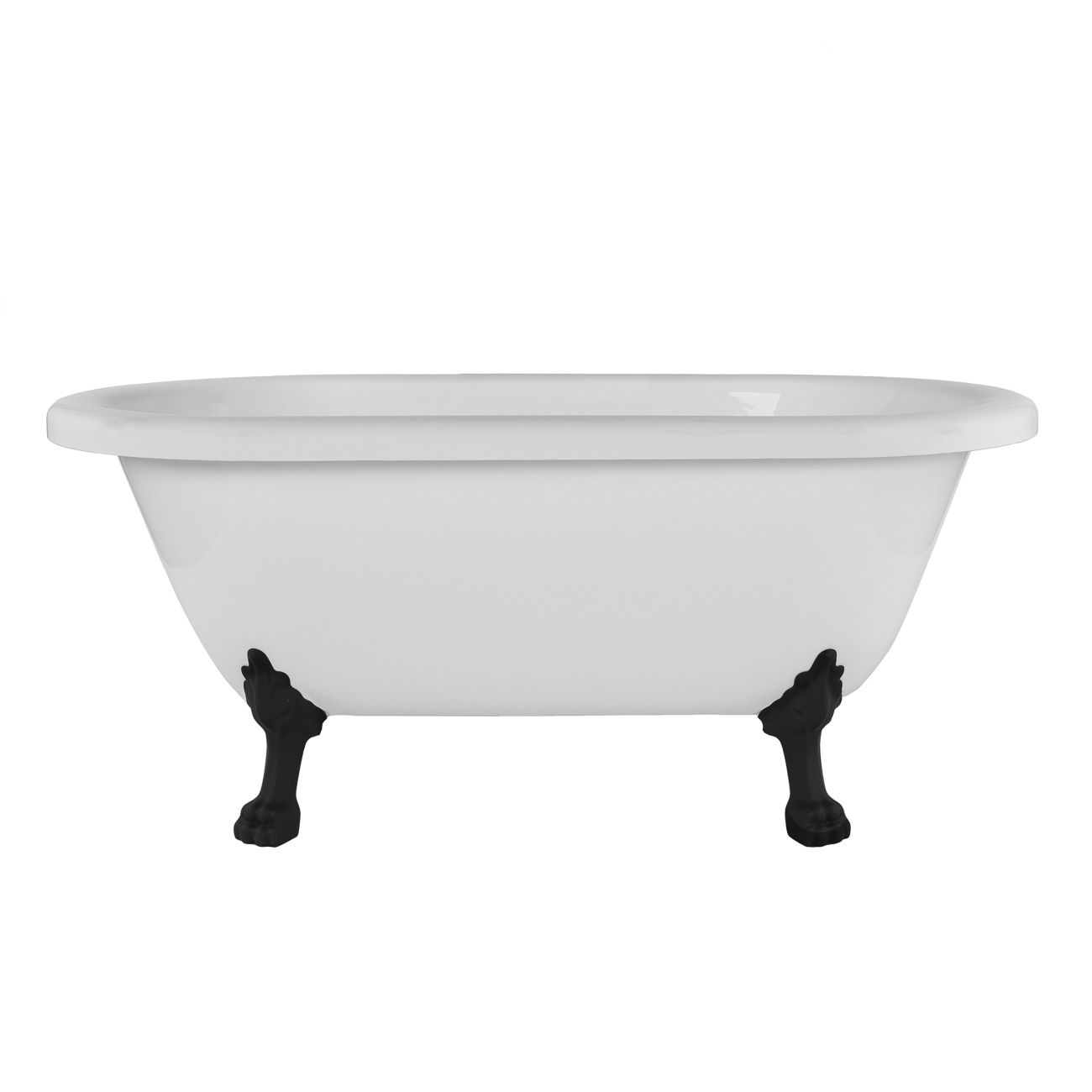 Kris II 66 Inch Acrylic Clawfoot Double Ended Tub - No Faucet Drillings - Matte Black Lion Paw Feet | Alternative Image 01 | length:66.75 | faucet centers:None | foot finish:Matte Black
