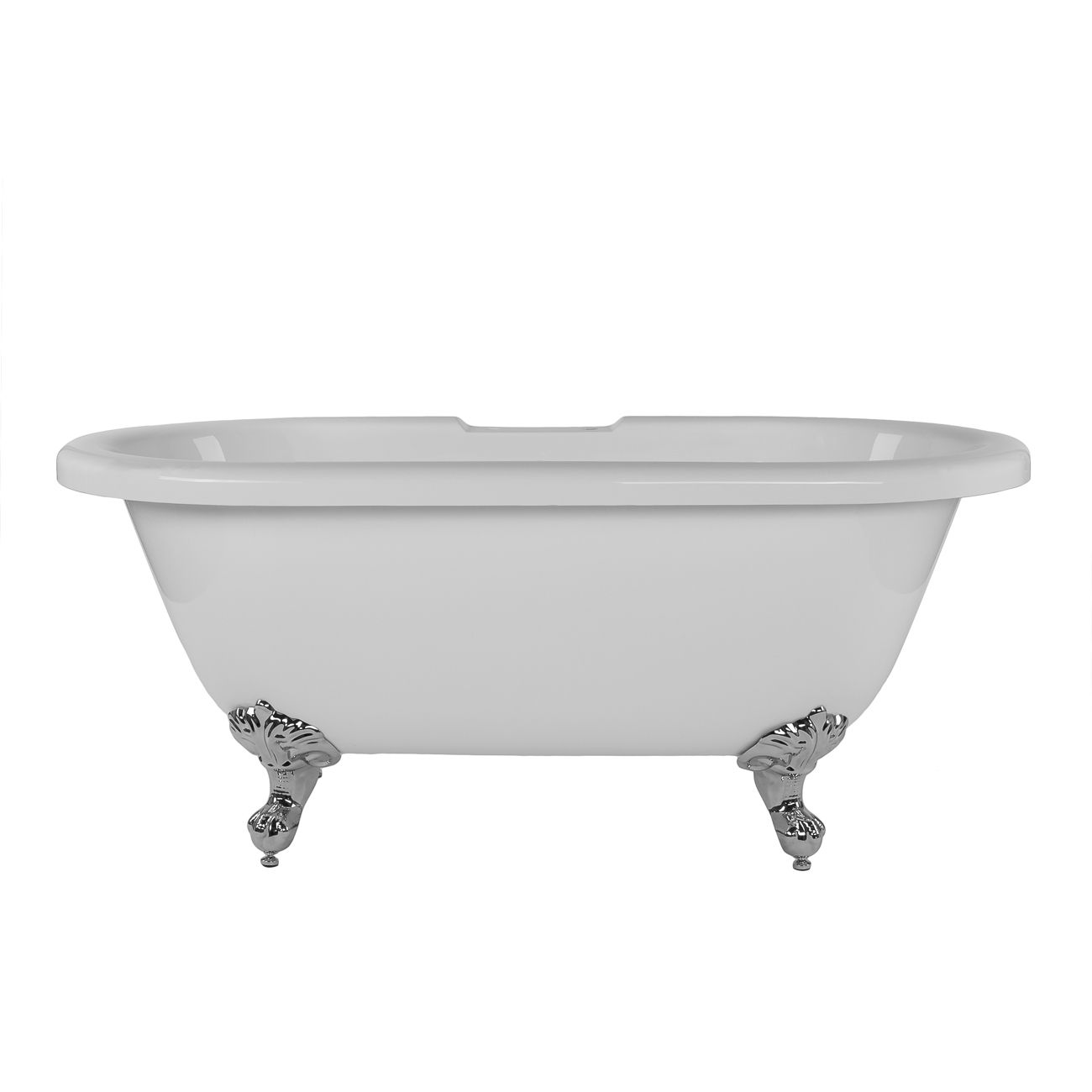 Kris II 60 Inch Acrylic Clawfoot Double Ended Tub - 7 inch Rim Faucet Drillings - Chrome Imperial Feet | Alternative Image 01 | length:60.5 | faucet centers:7" Tub Rim | foot finish:Chrome