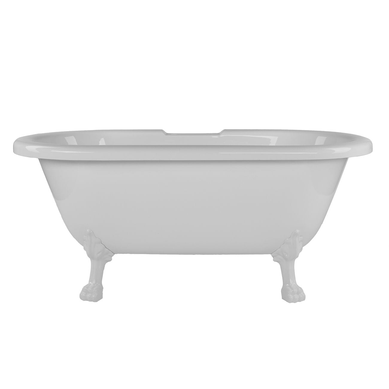 Kris II 60 Inch Acrylic Clawfoot Double Ended Tub - 7 inch Rim Faucet Drillings - White Lion Paw Feet | Alternative Image 01 | length:60.5 | faucet centers:7" Tub Rim | foot finish:White