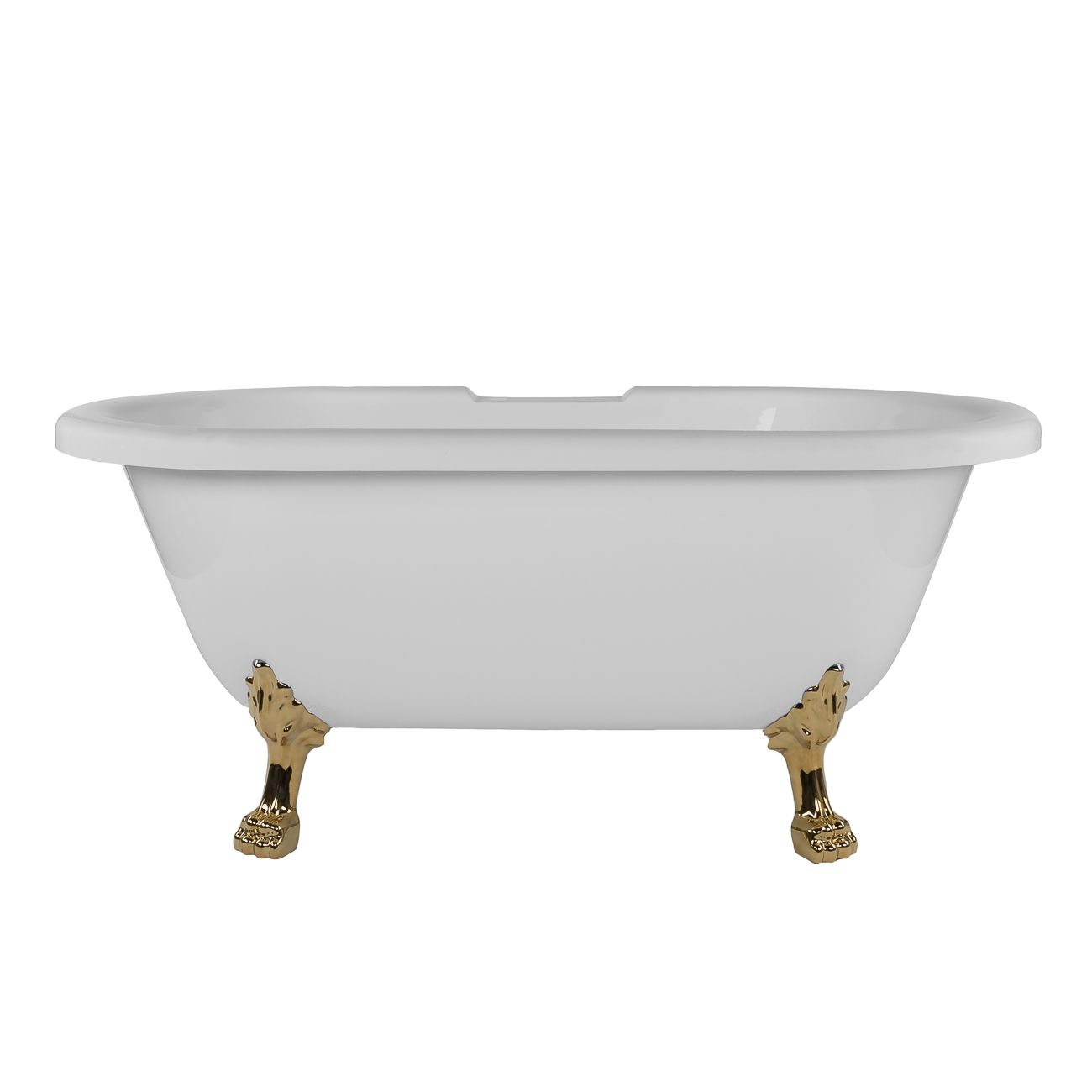 Kris II 66 Inch Acrylic Clawfoot Double Ended Tub - 7 inch Rim Faucet Drillings - Polished Brass Lion Paw Feet | Alternative Image 01 | length:66.75 | faucet centers:7" Tub Rim | foot finish:Polished Brass