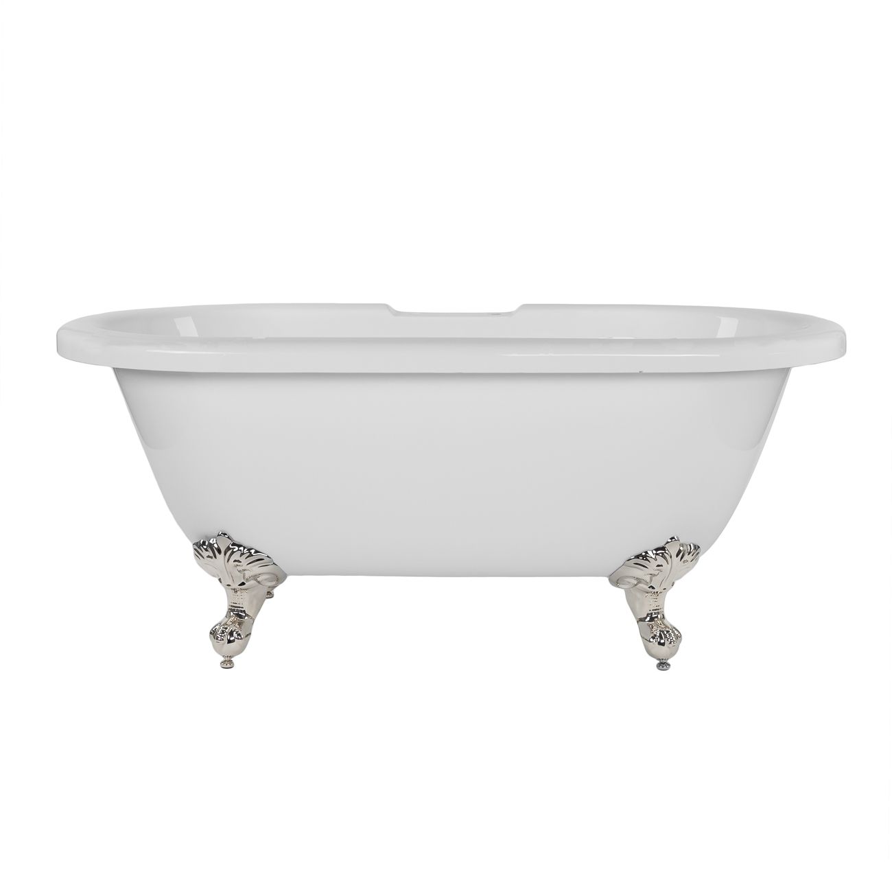 Kris II 66 Inch Acrylic Clawfoot Double Ended Tub - 7 inch Rim Faucet Drillings - Polished Nickel Imperial Feet | Alternative Image 01 | length:66.75 | faucet centers:7" Tub Rim | foot finish:Polished Nickel