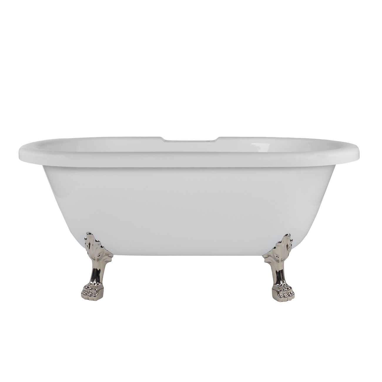 Kris II 66 Inch Acrylic Clawfoot Double Ended Tub - 7 inch Rim Faucet Drillings - Polished Nickel Lion Paw Feet | Alternative Image 01 | length:66.75 | faucet centers:7" Tub Rim | foot finish:Polished Nickel