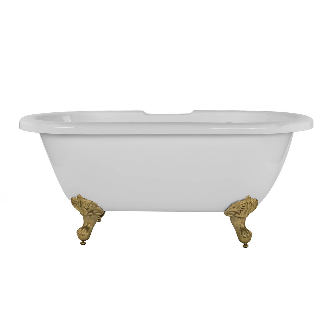 Kris II 60 Inch Acrylic Clawfoot Double Ended Tub - 7 inch Rim Faucet Drillings - Brushed Brass Imperial Feet | Alternative Image 01 | length:60.5 | faucet centers:7" Tub Rim | foot finish:Brushed Brass
