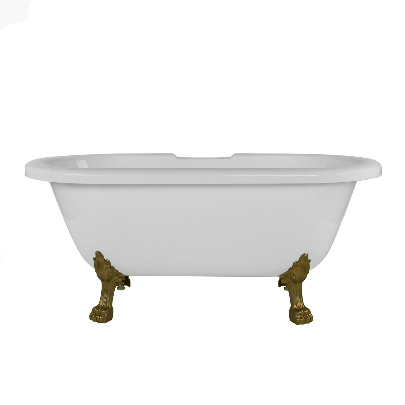 Kris II 66 Inch Acrylic Clawfoot Double Ended Tub - 7 inch Rim Faucet Drillings - Brushed Brass Lion Paw Feet | Alternative Image 01 | length:66.75 | faucet centers:7" Tub Rim | foot finish:Brushed Brass